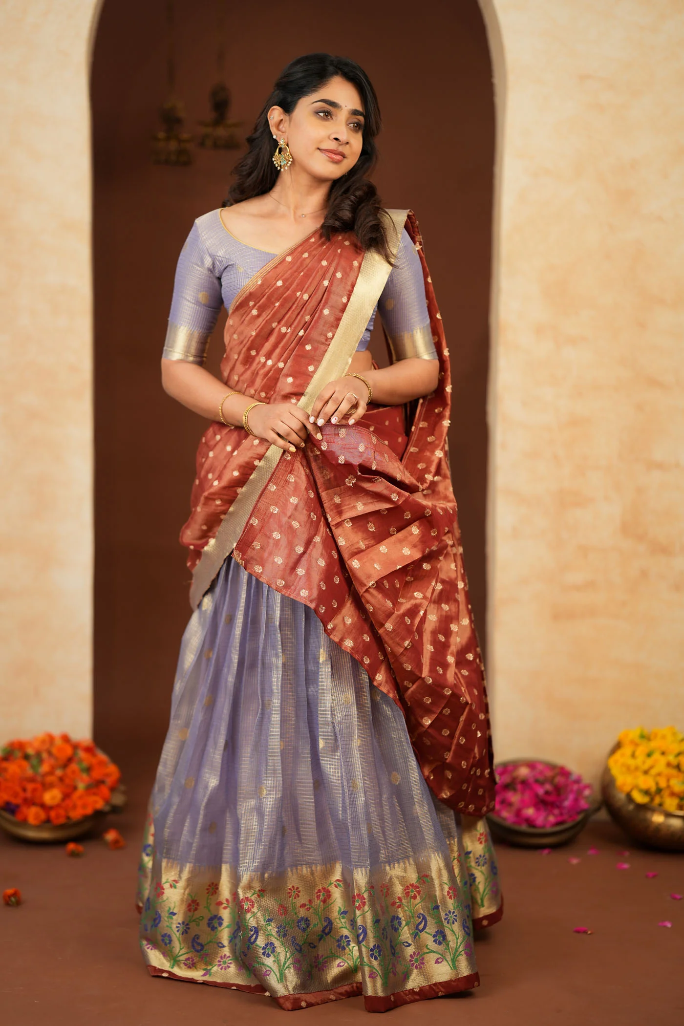Gargi Lavender Half Saree (Set of 3) - Image 4