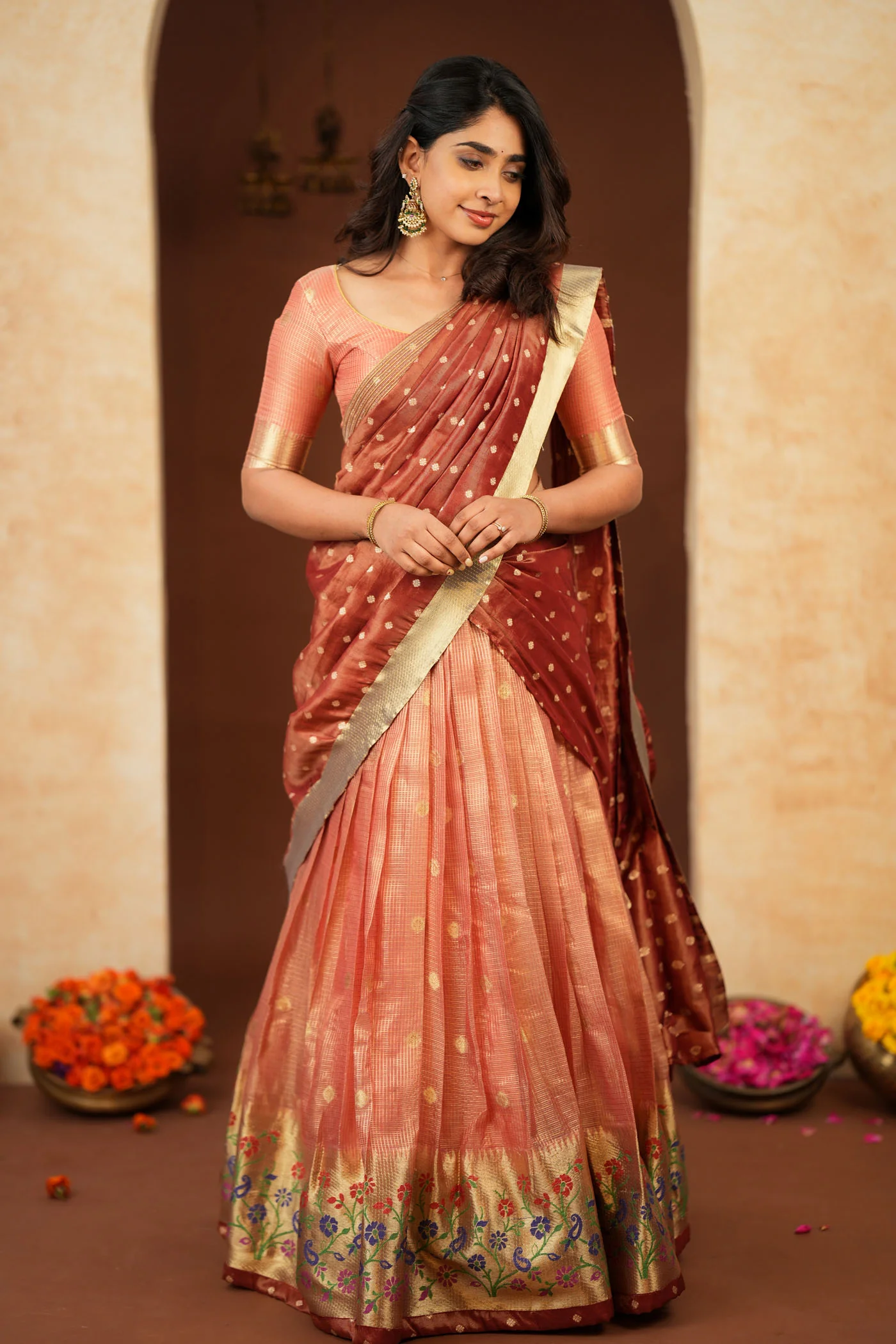 Gargi Peach Half Saree (Set of 3) - Image 3