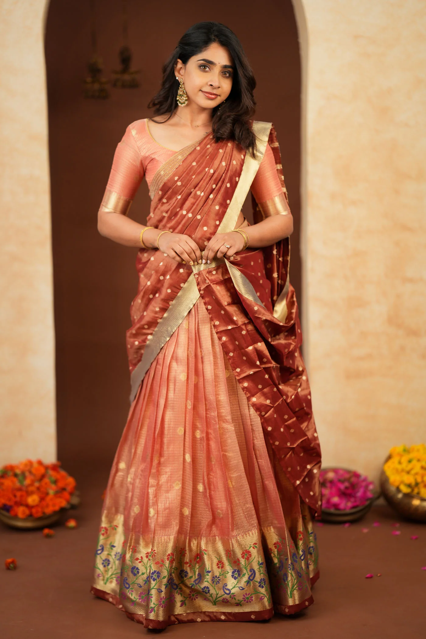Gargi Peach Half Saree (Set of 3) - Image 4