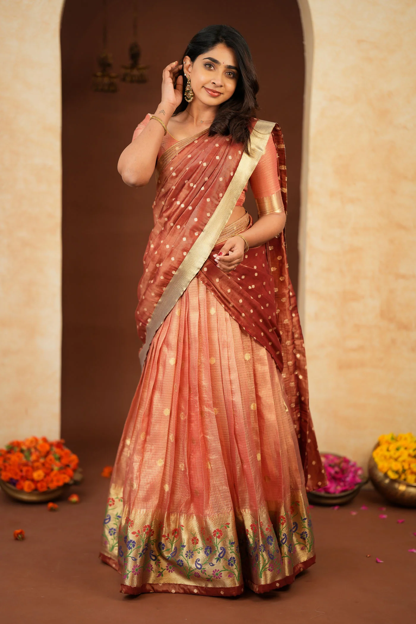 Gargi Peach Half Saree (Set of 3) - Image 5