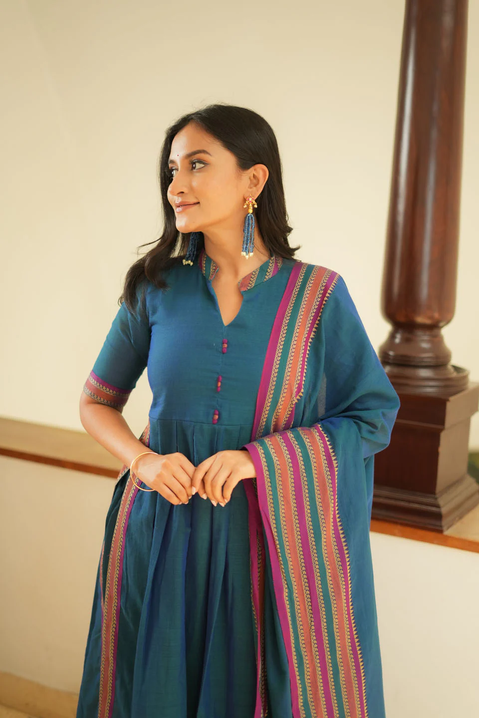 Yashika Teal Handloom Cotton Kurta Set - Image 5