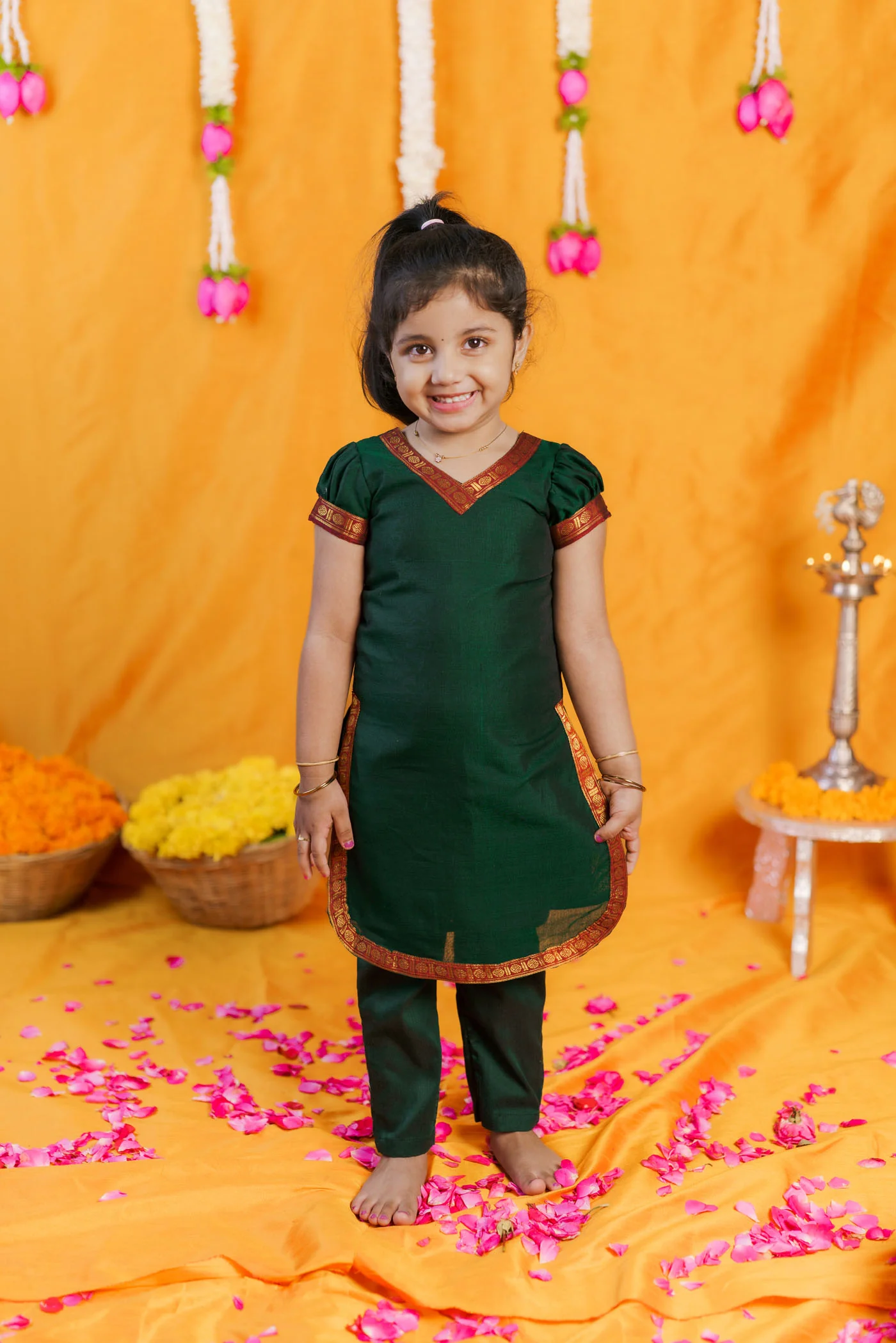 Sreeja Green Kurti Set Mini (Set of 2) - Image 4