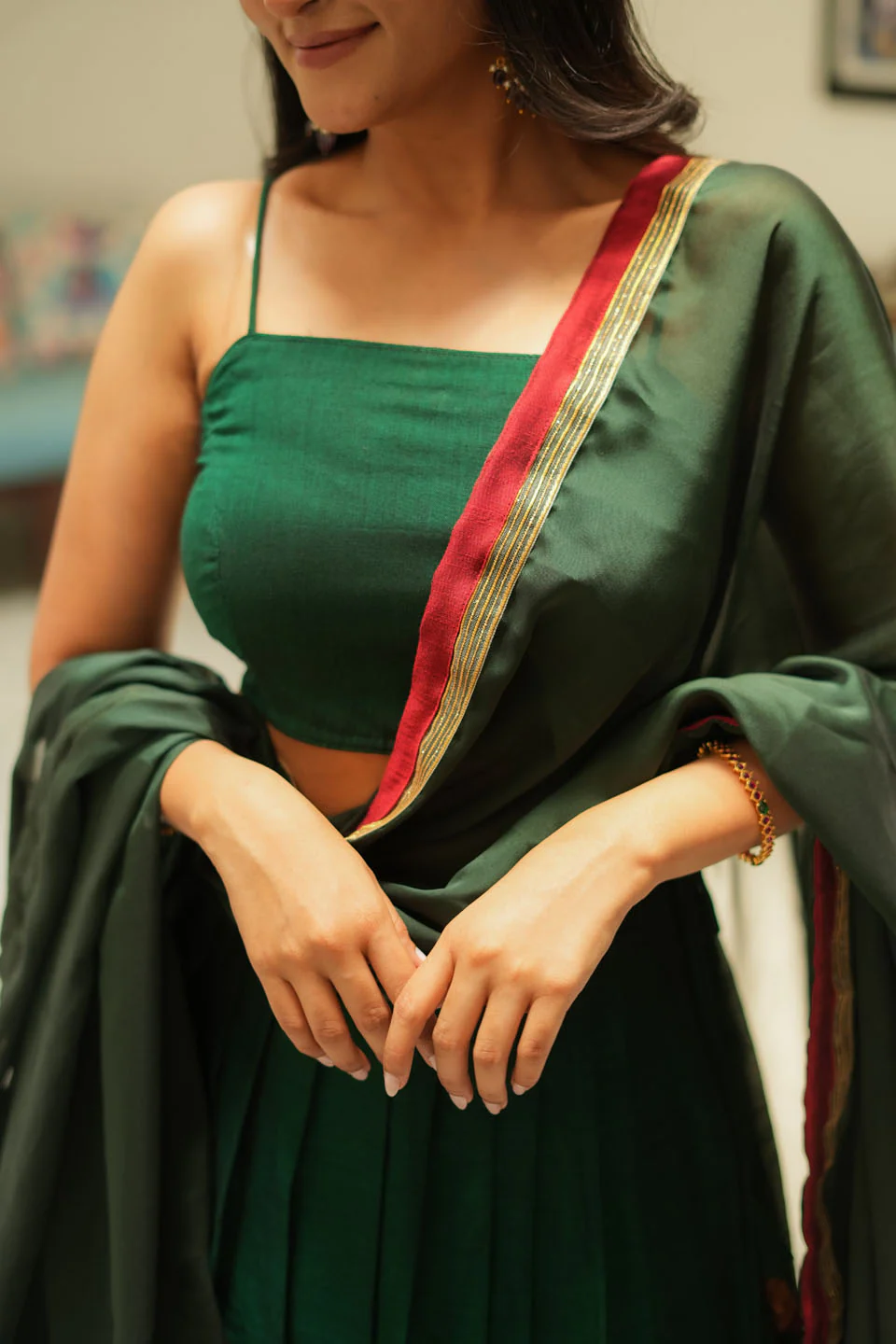 Sreeja Green Handwoven Lehenga Set - Image 3