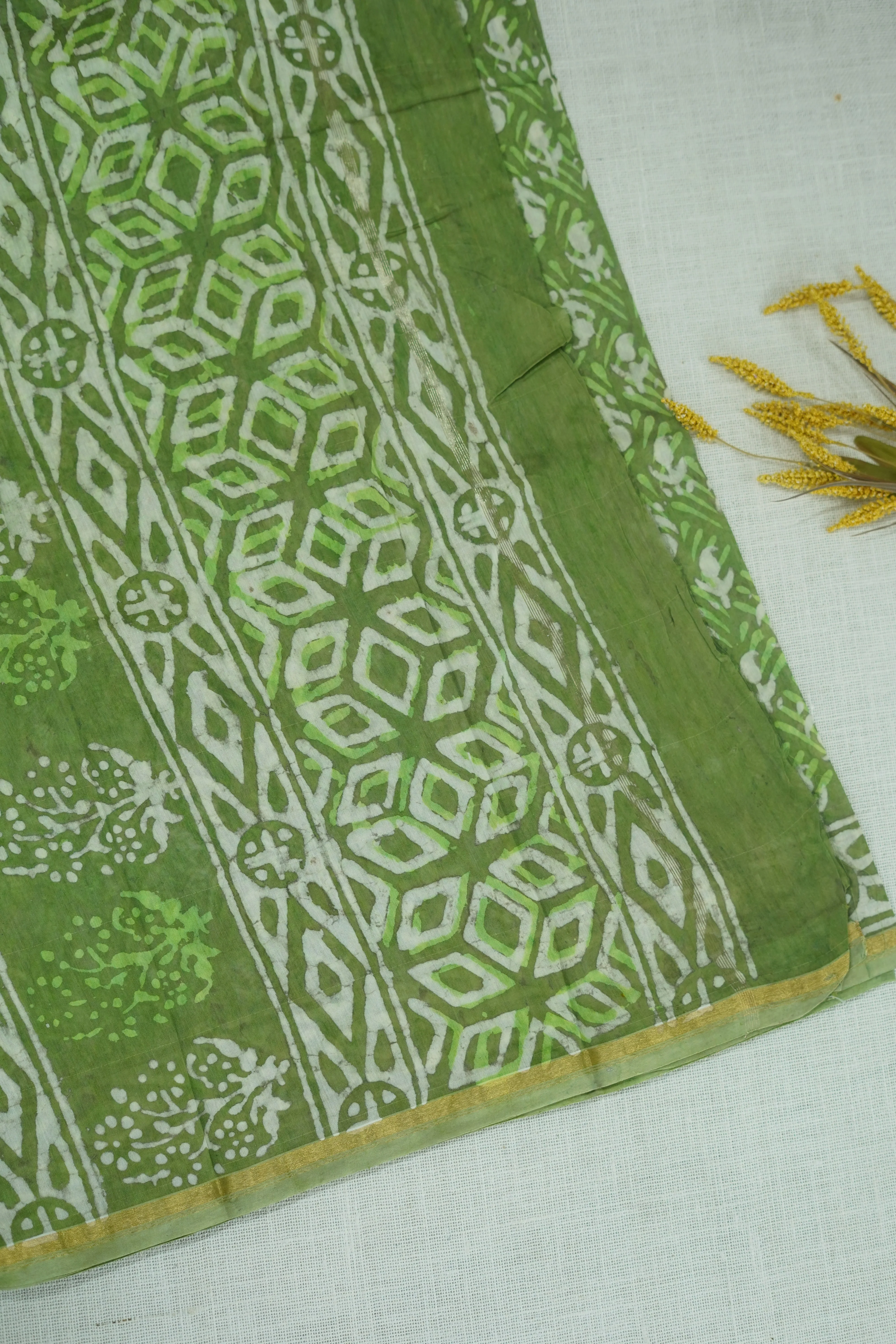 Green Printed Chettinad Cotton Saree - Image 3