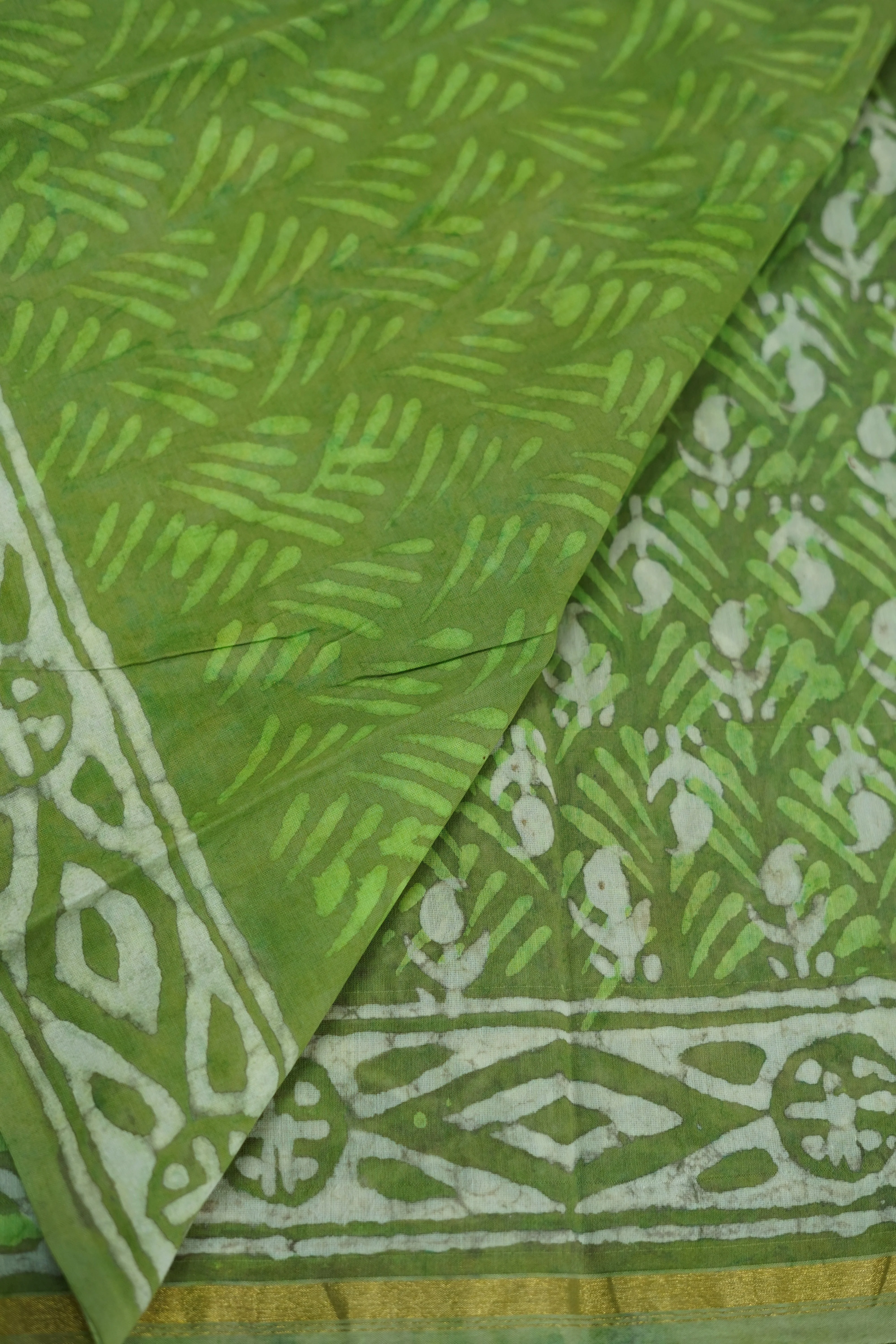 Green Printed Chettinad Cotton Saree - Image 4