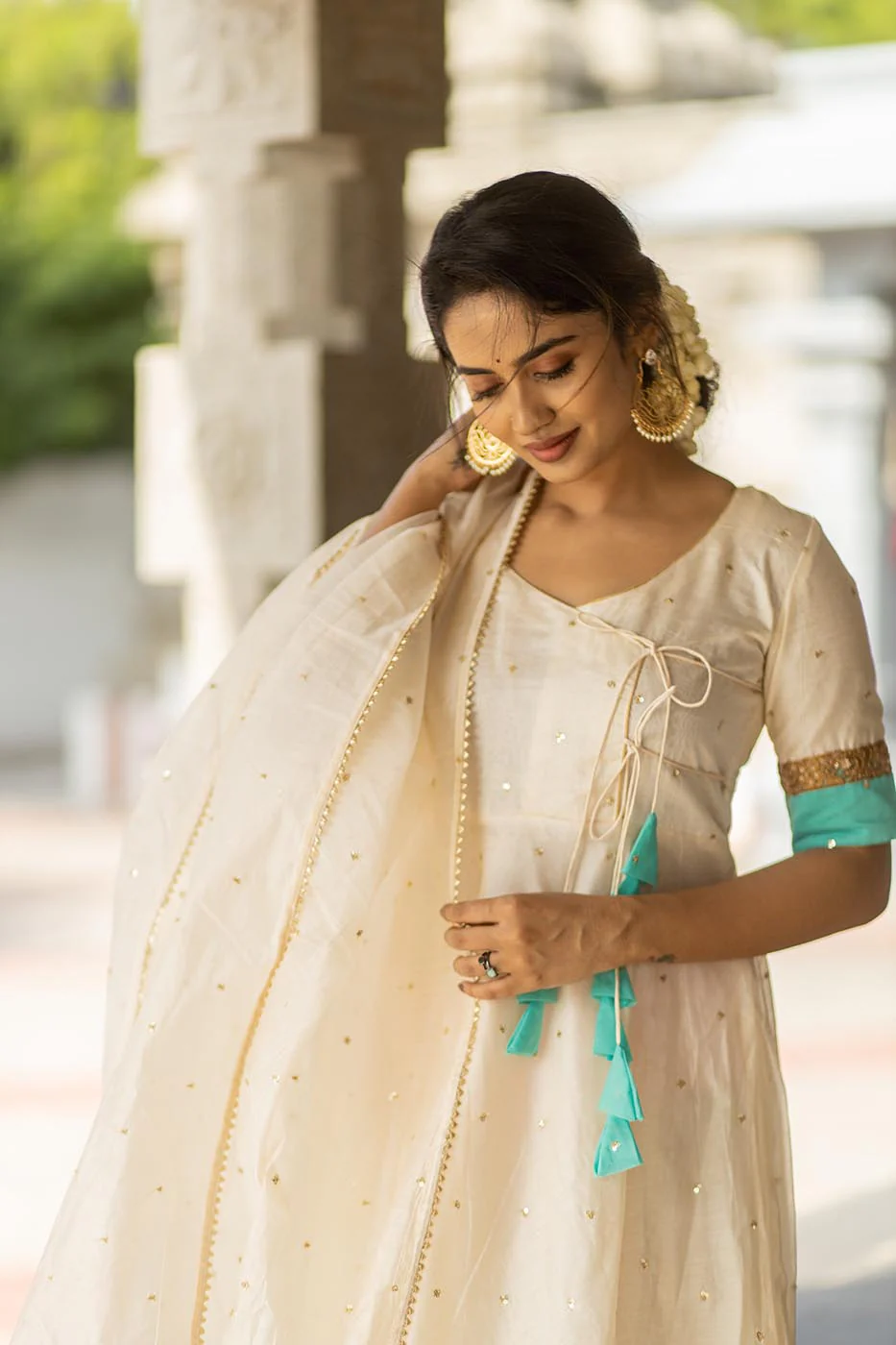GRG - Kayalvizhi Ivory and Aqua Dress (Only Dress) - S & M only - Image 4
