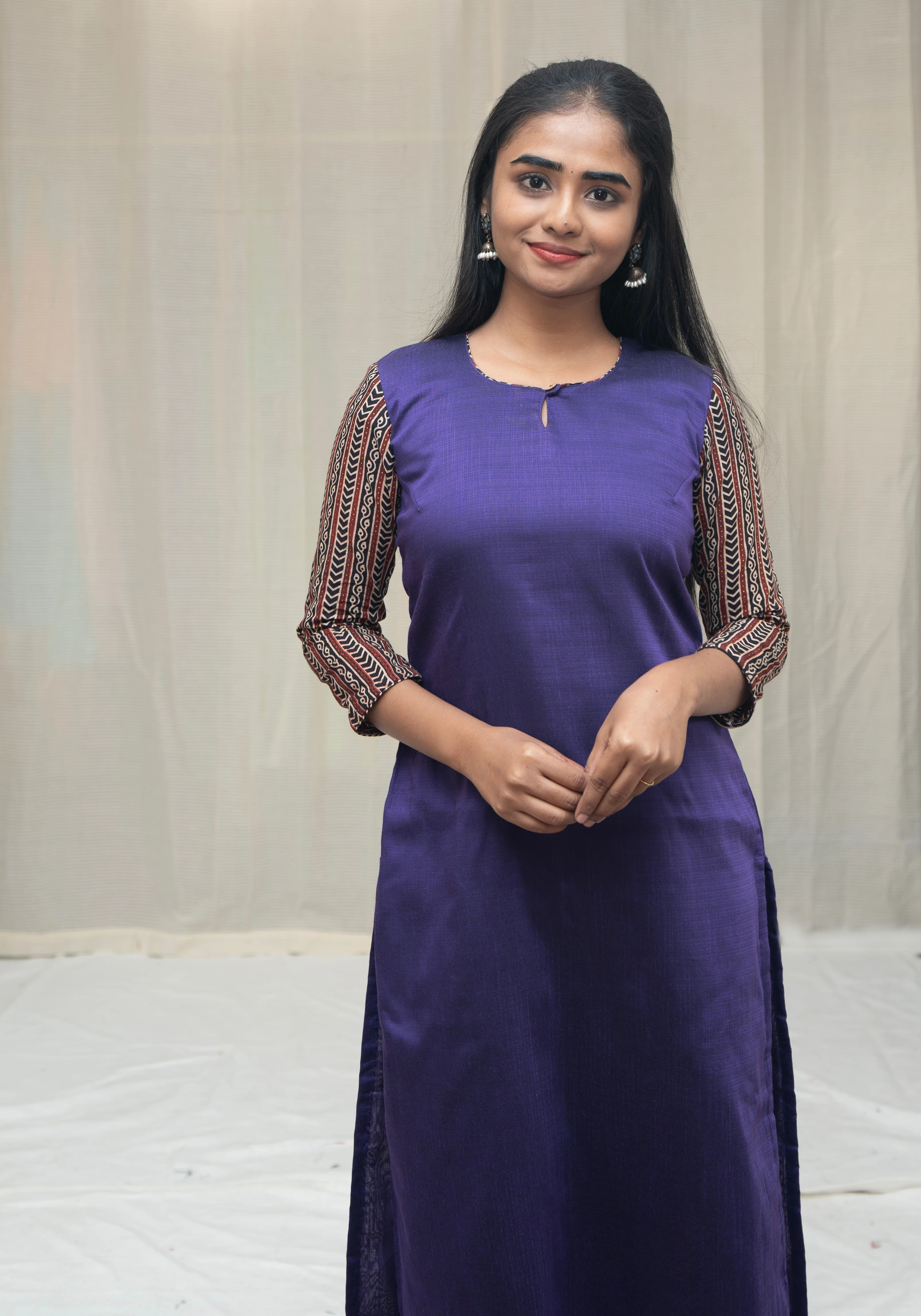 GRG - Mina Violet with Ajrak Sleeve (Kurti only) - XS only - Image 2