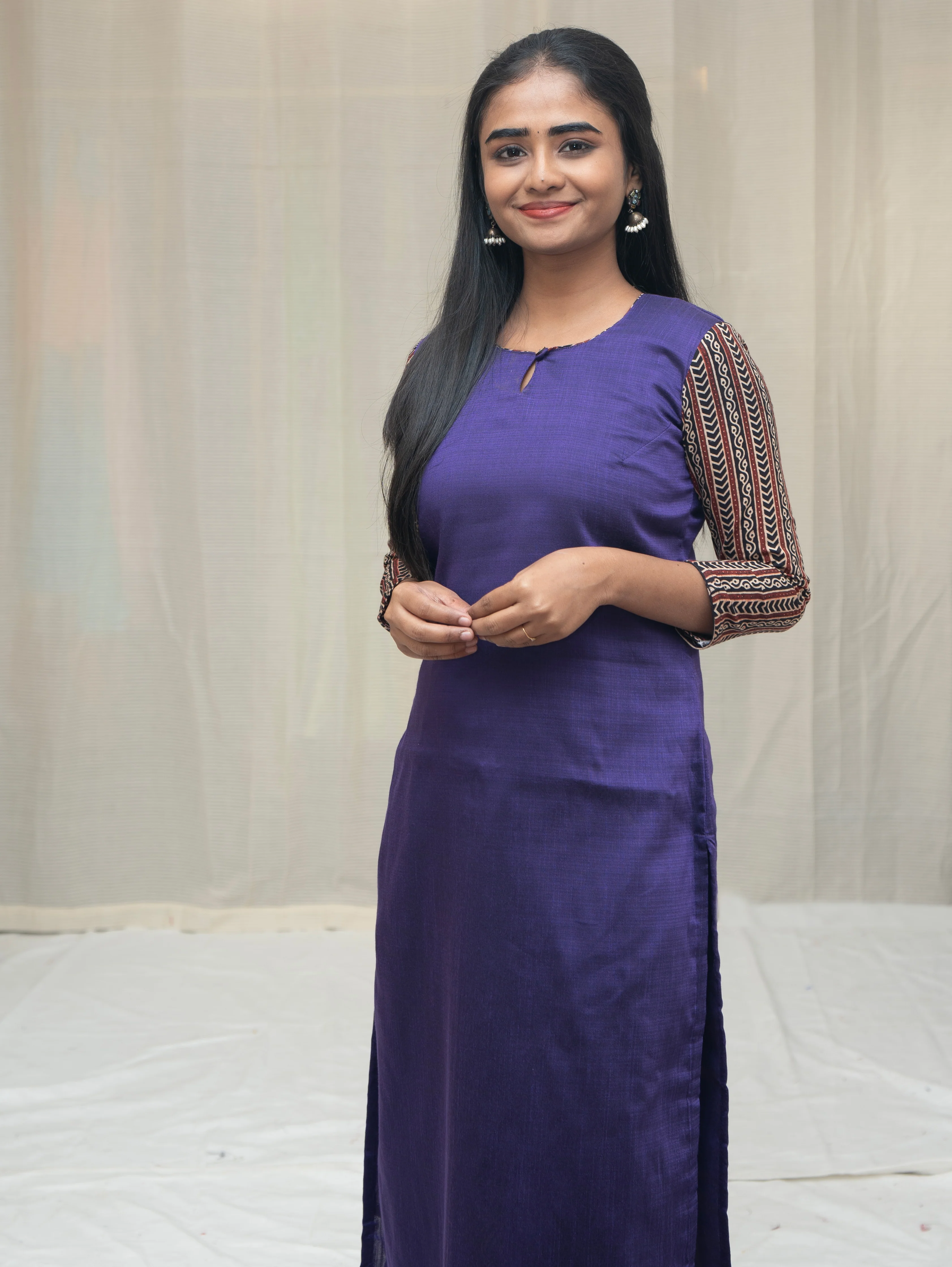 GRG - Mina Violet with Ajrak Sleeve (Kurti only) - XS only - Image 3