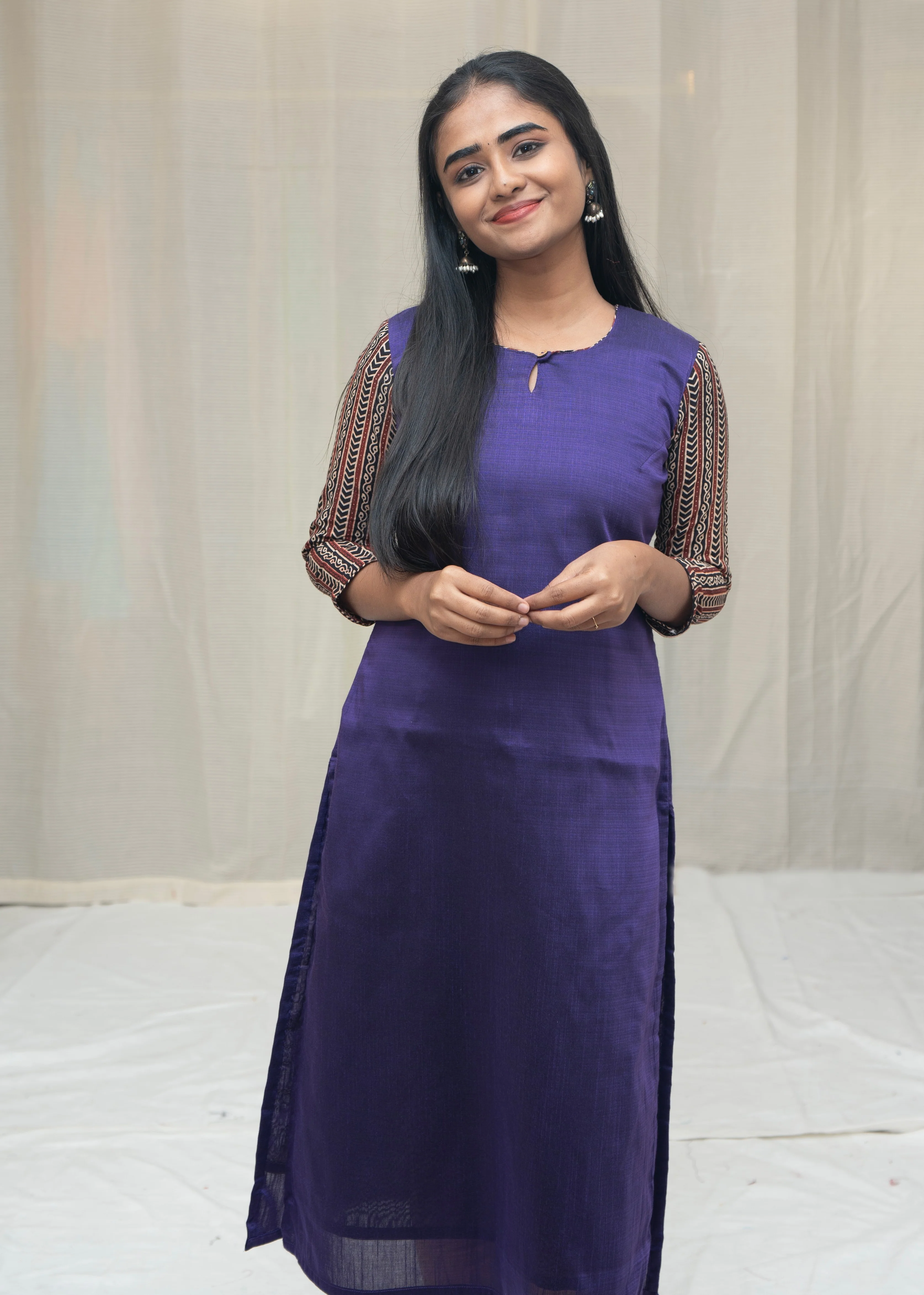GRG - Mina Violet with Ajrak Sleeve (Kurti only) - XS only - Image 4