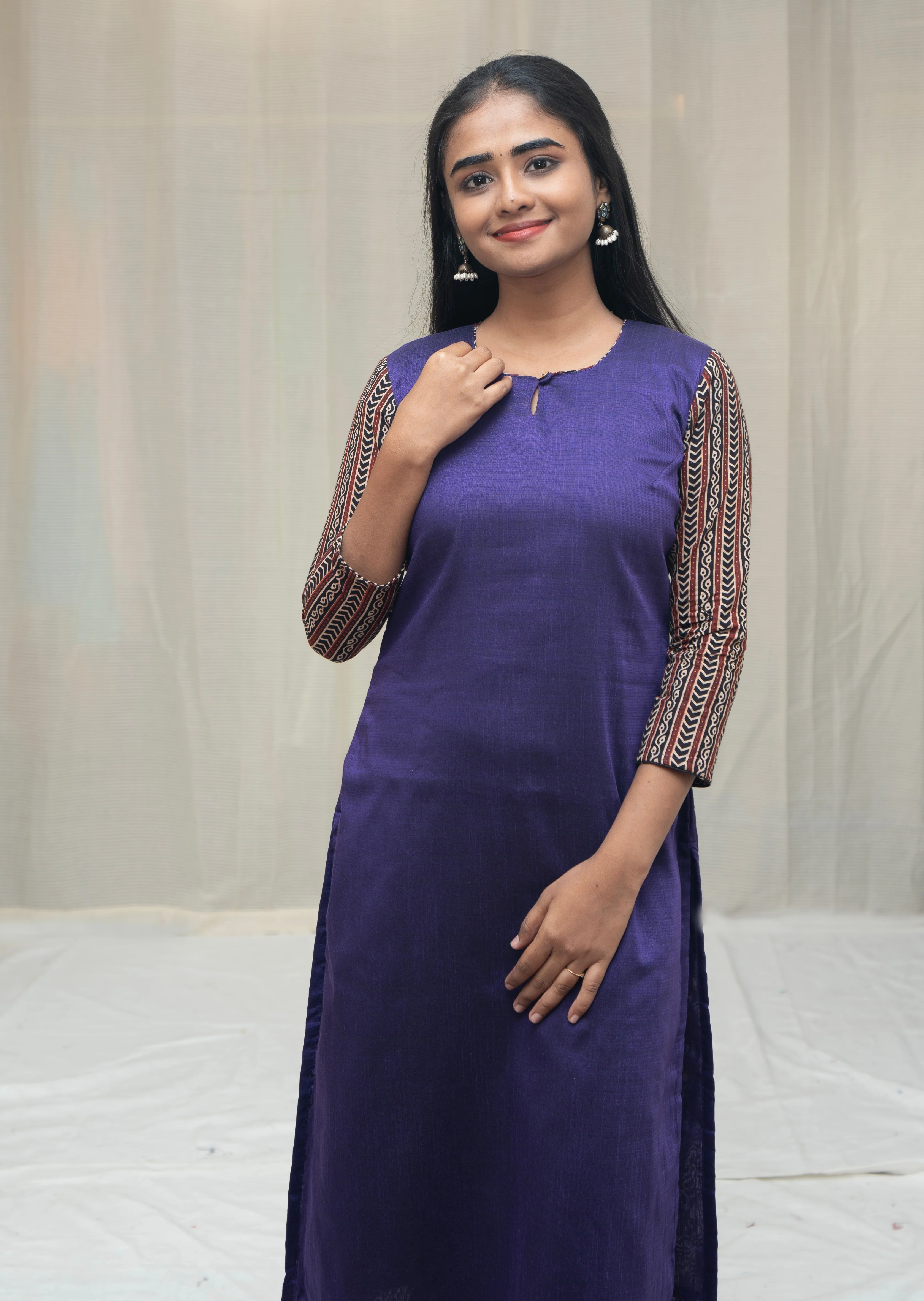 GRG - Mina Violet with Ajrak Sleeve (Kurti only) - XS only - Image 5