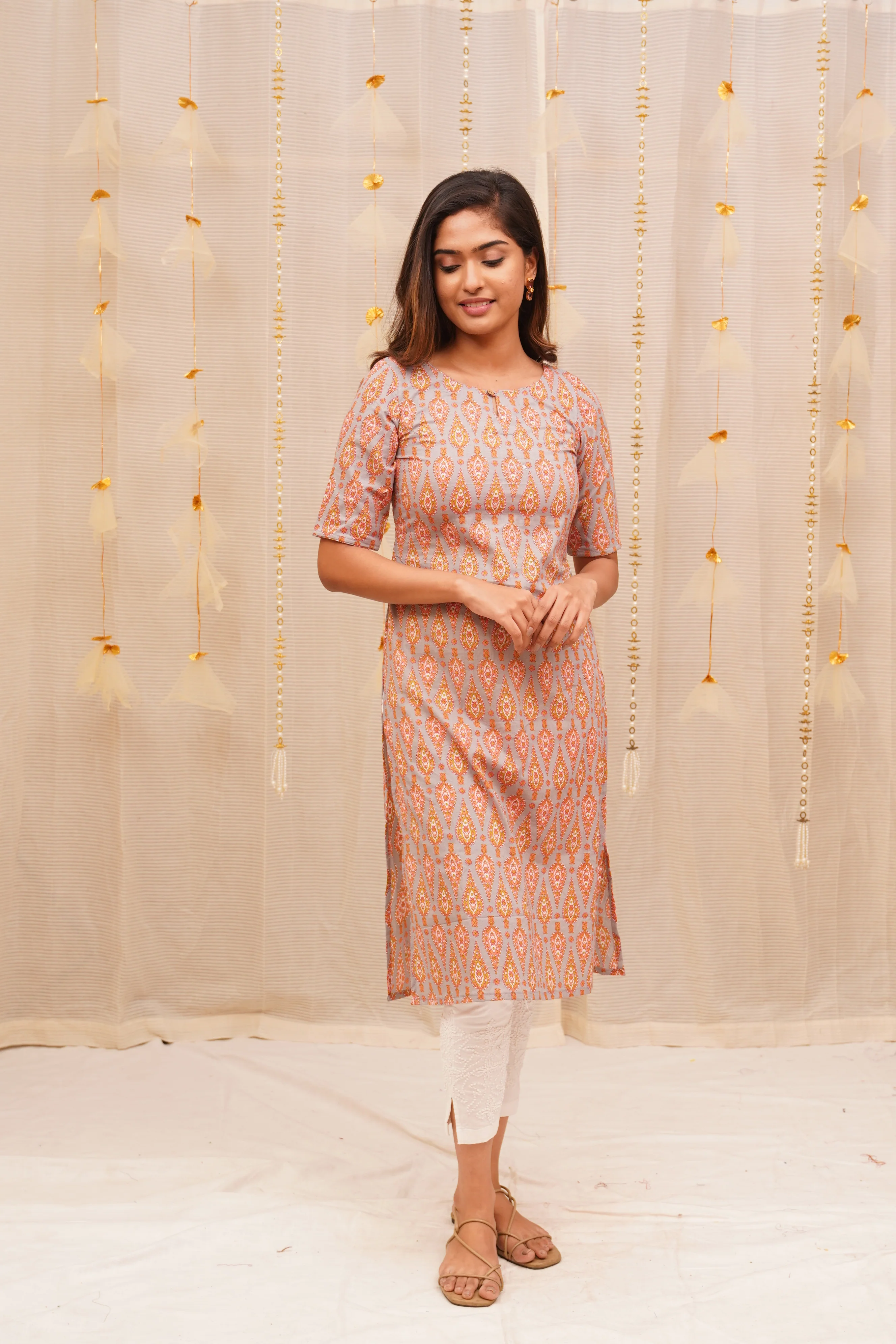 GRG - Saanvi Pink and Grey Jaipur Block Printed Cotton Kurti - XS only - Image 4