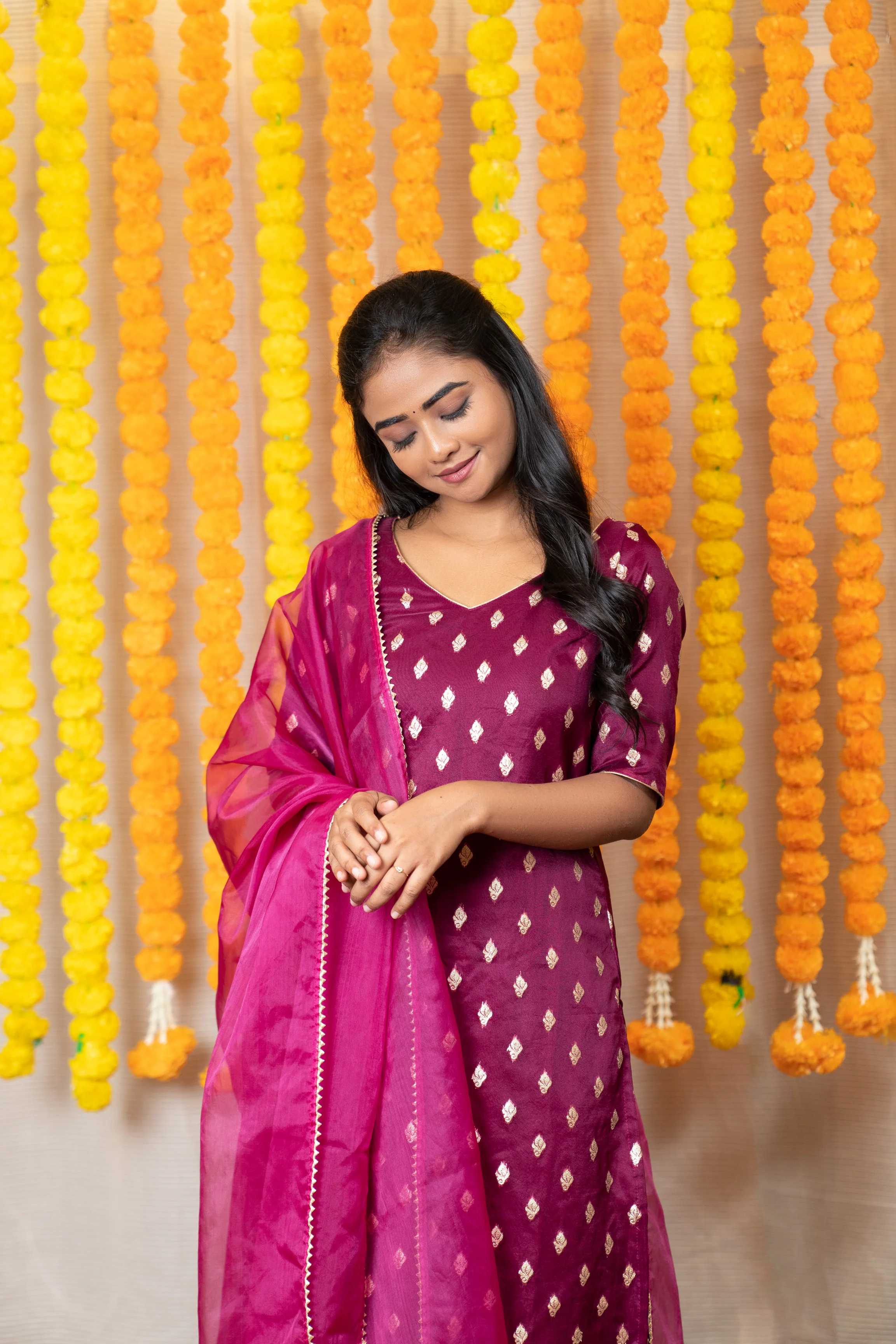 GRG - Yashodha Magenta Organza Brocade top (Kurti only) - XS only - Image 3