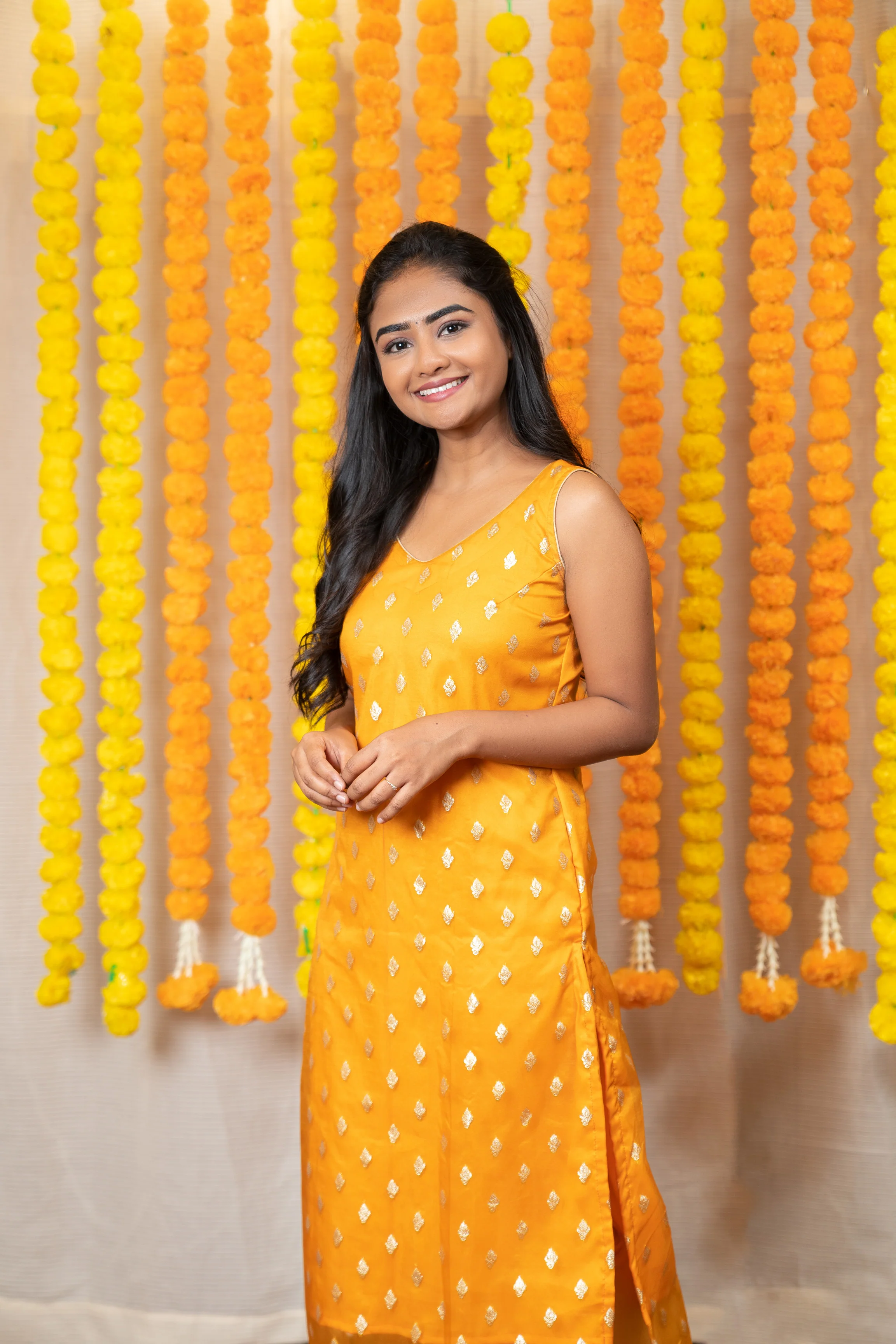 GRG - Yashodha Yellow Organza Brocade top (Kurti only) - XS only - Image 3