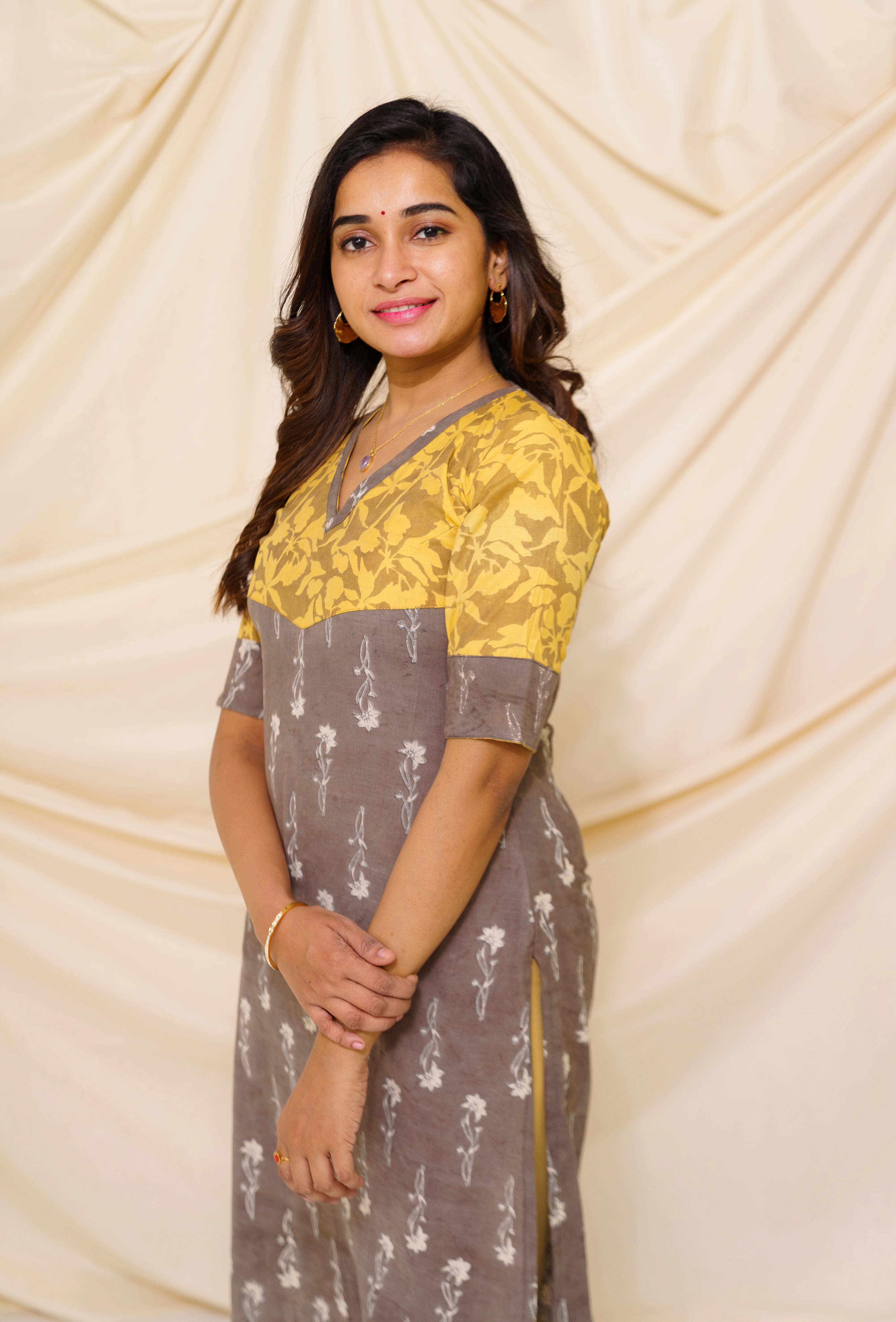 GRG - Yazhini Grey and Mustard - Kurti only - S only - Image 6