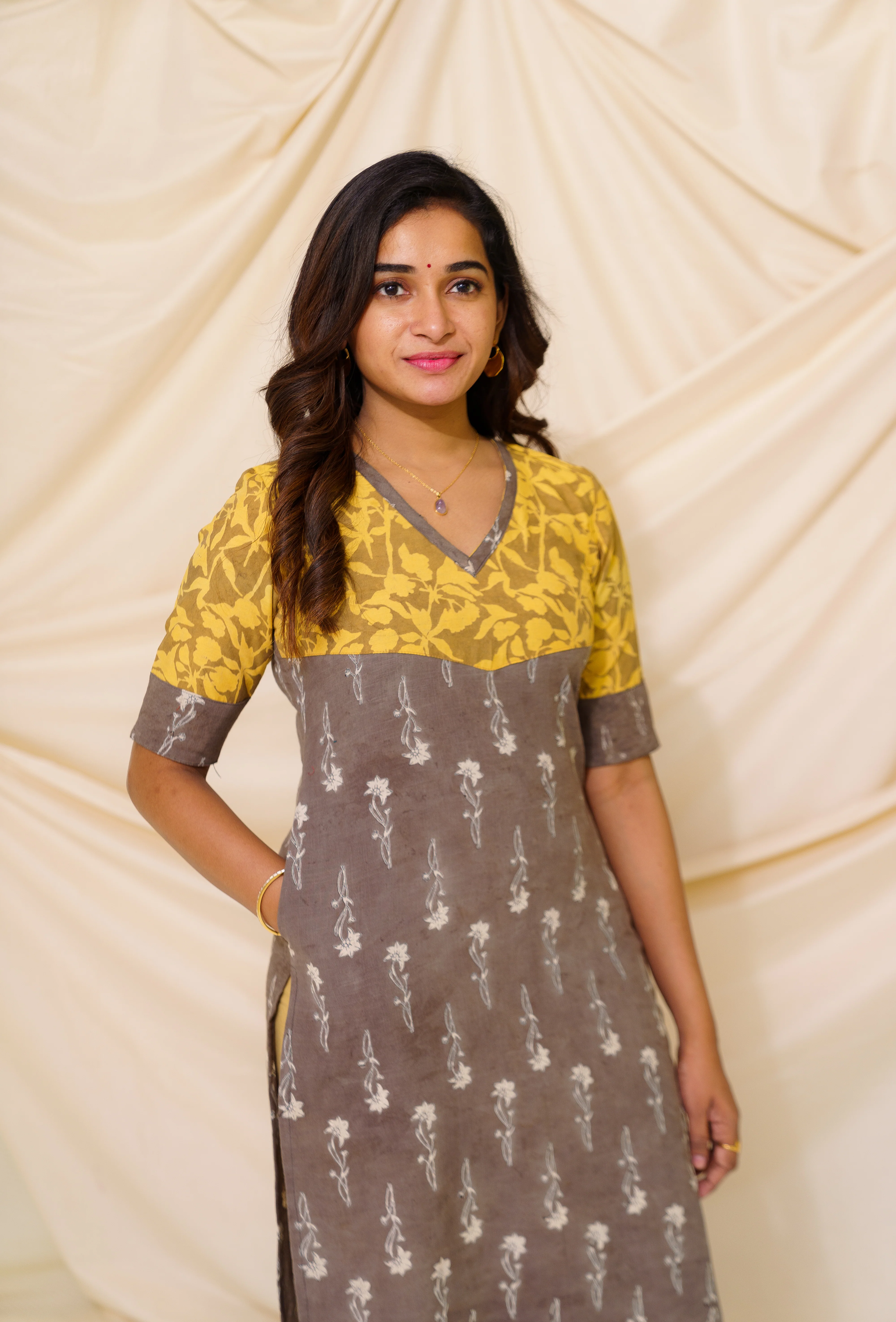 GRG - Yazhini Grey and Mustard - Kurti only - S only - Image 8