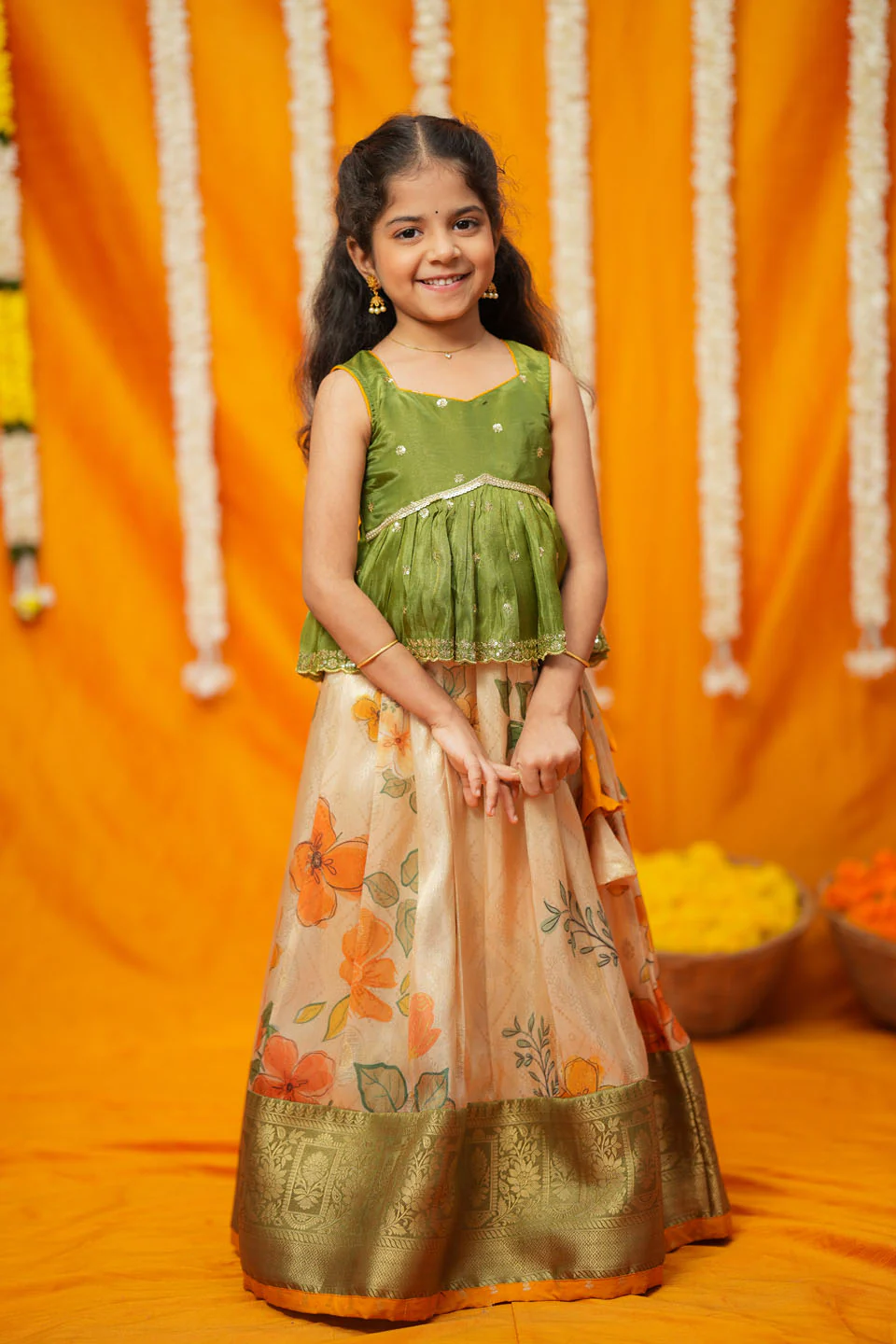 Harita Floral Ivory Mini Lehenga Set - Image 9