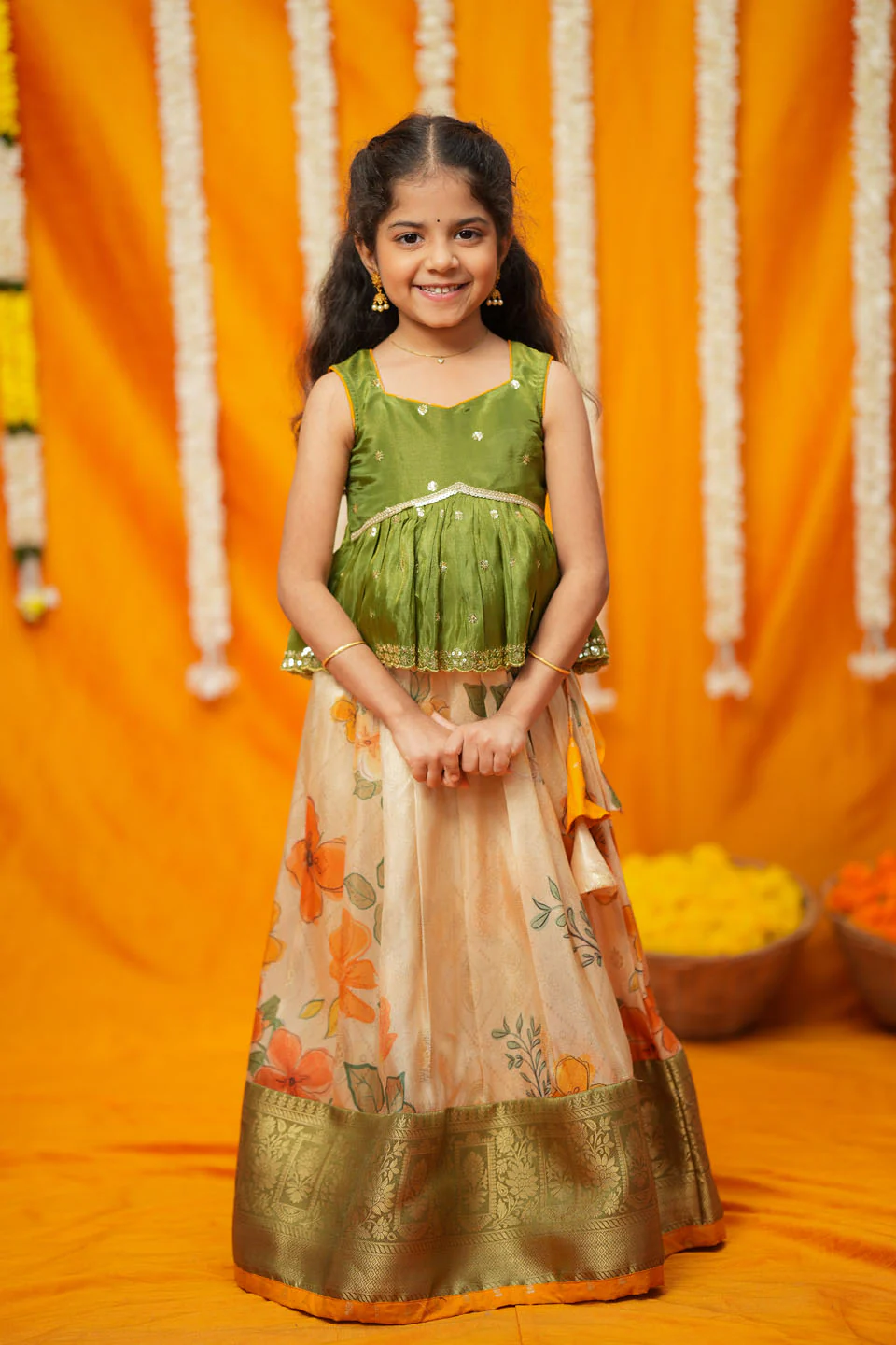 Harita Floral Ivory Mini Lehenga Set - Image 8