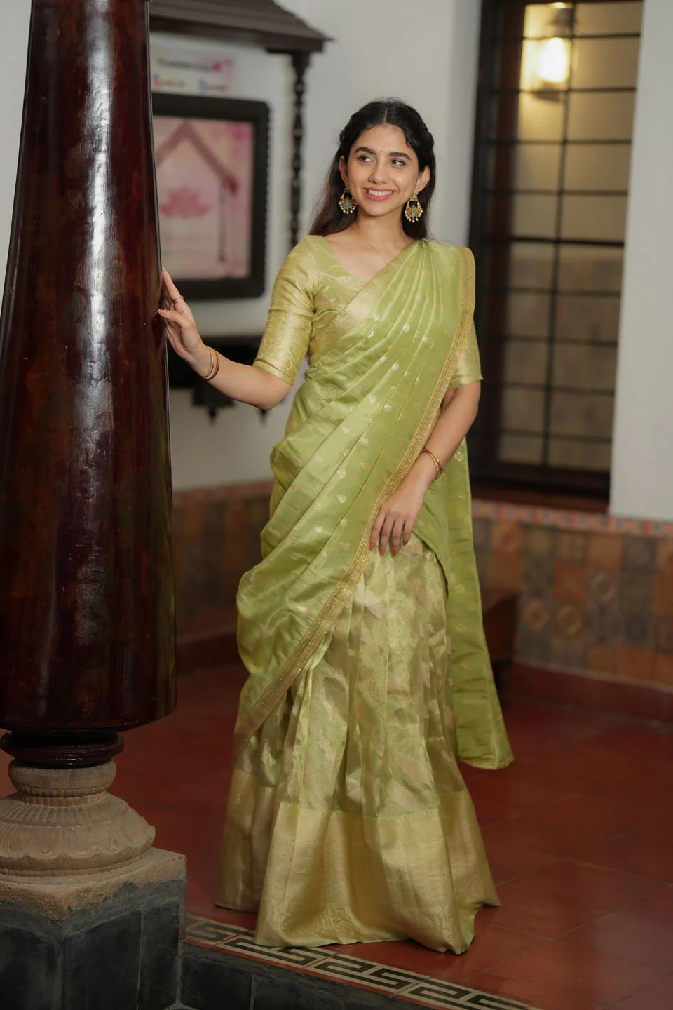 Aalaya Green Banarasi Half Saree Set - Image 12