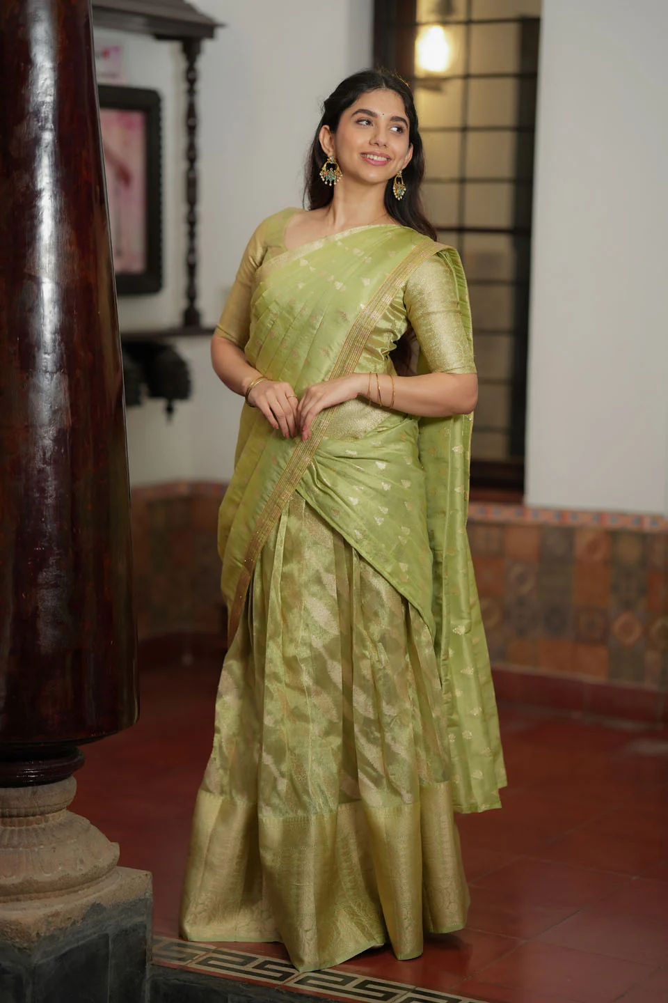 Aalaya Green Banarasi Half Saree Set - Image 13