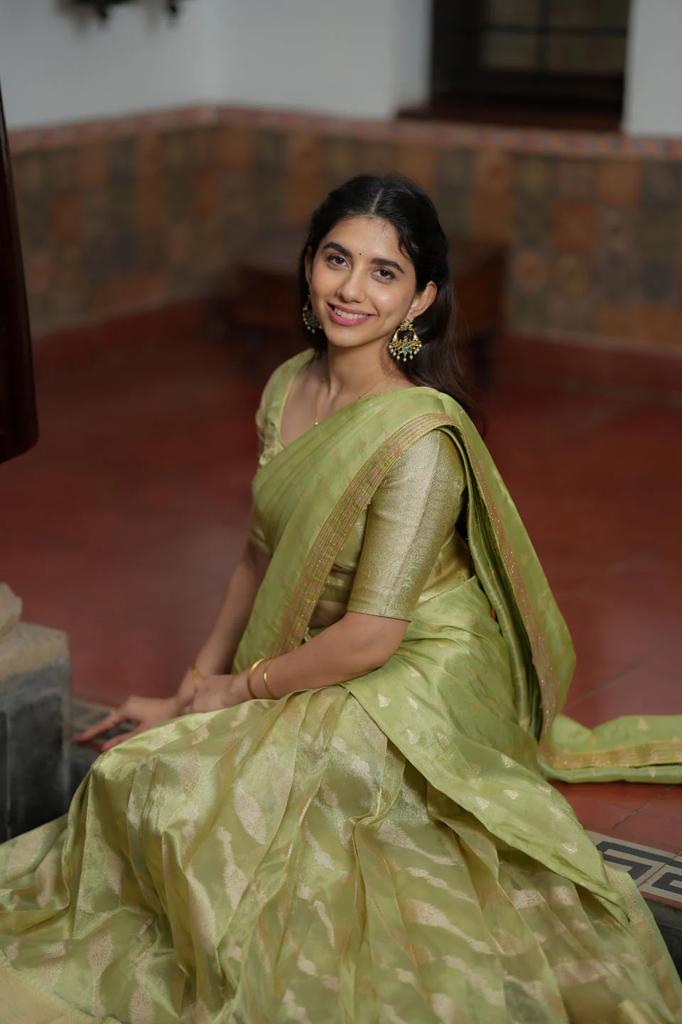 Aalaya Green Banarasi Half Saree Set - Image 14