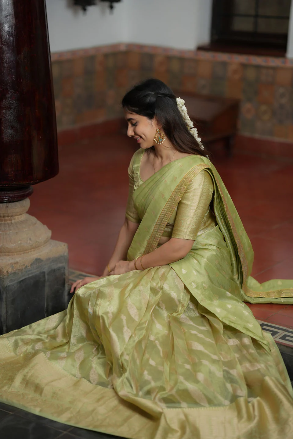 Aalaya Green Banarasi Half Saree Set - Image 15