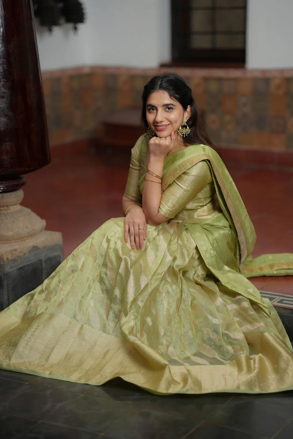 Aalaya Green Banarasi Half Saree Set - Image 4