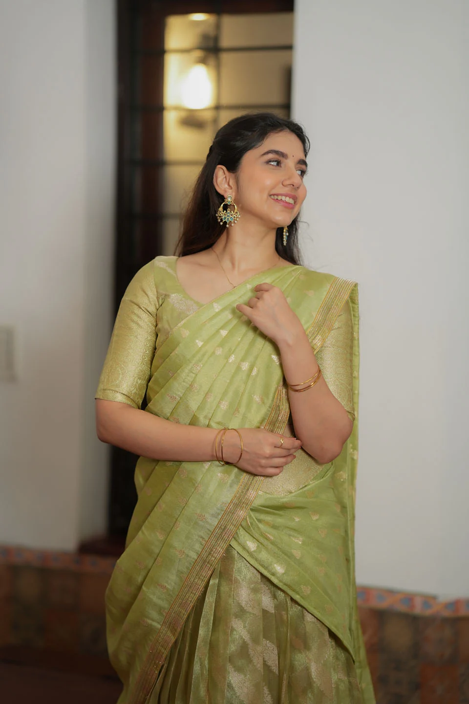 Aalaya Green Banarasi Half Saree Set - Image 5