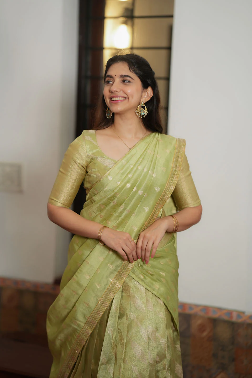 Aalaya Green Banarasi Half Saree Set - Image 6