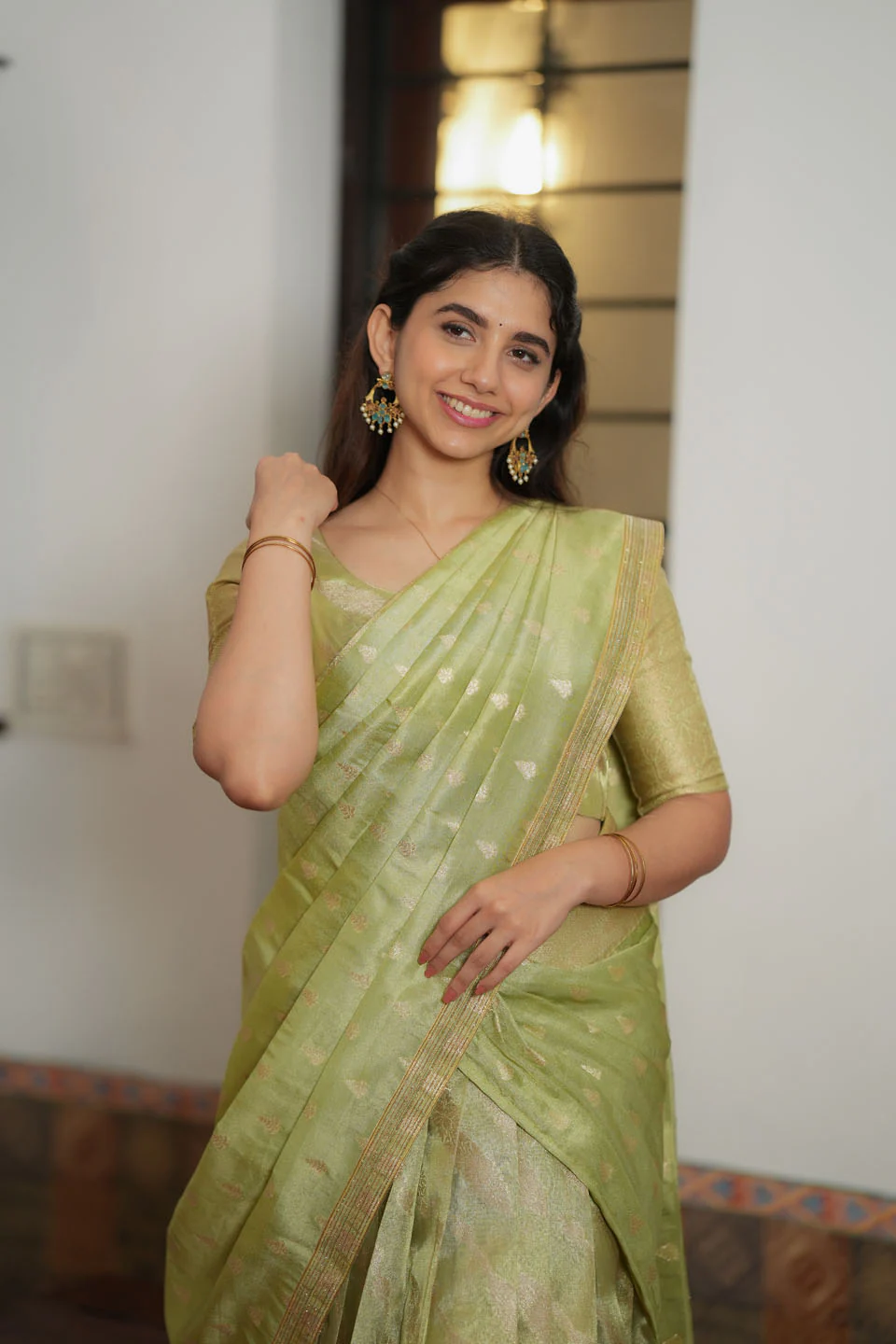 Aalaya Green Banarasi Half Saree Set - Image 7