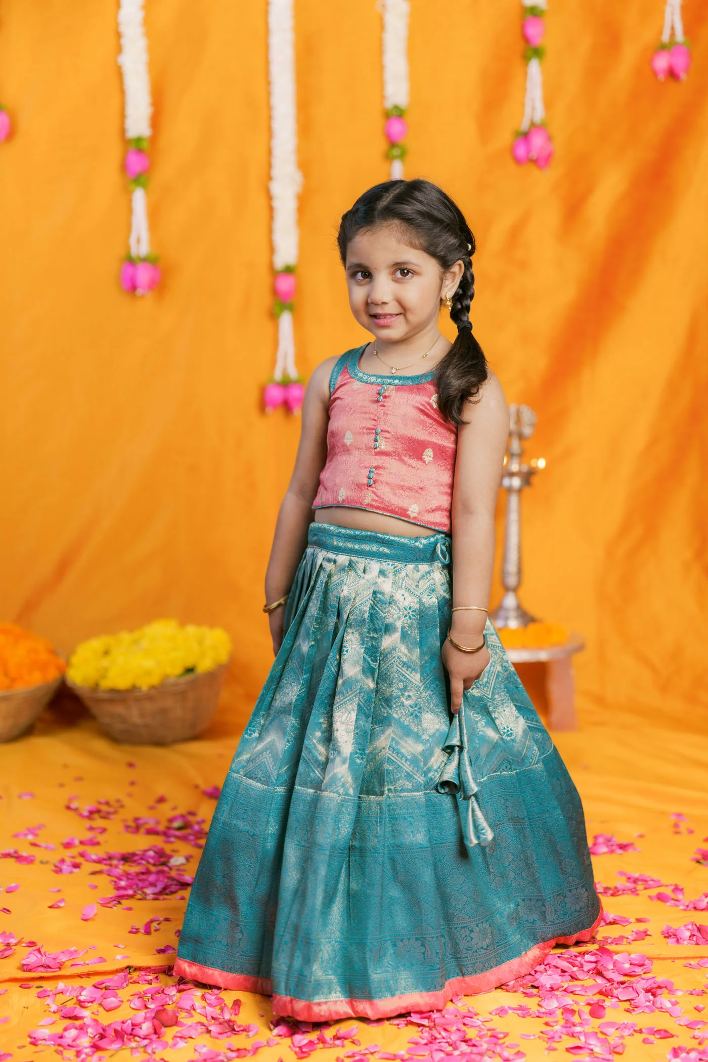 IMD - Aaradhya Pink with Blue Lehenga Mini (Set of 2) - Image 11