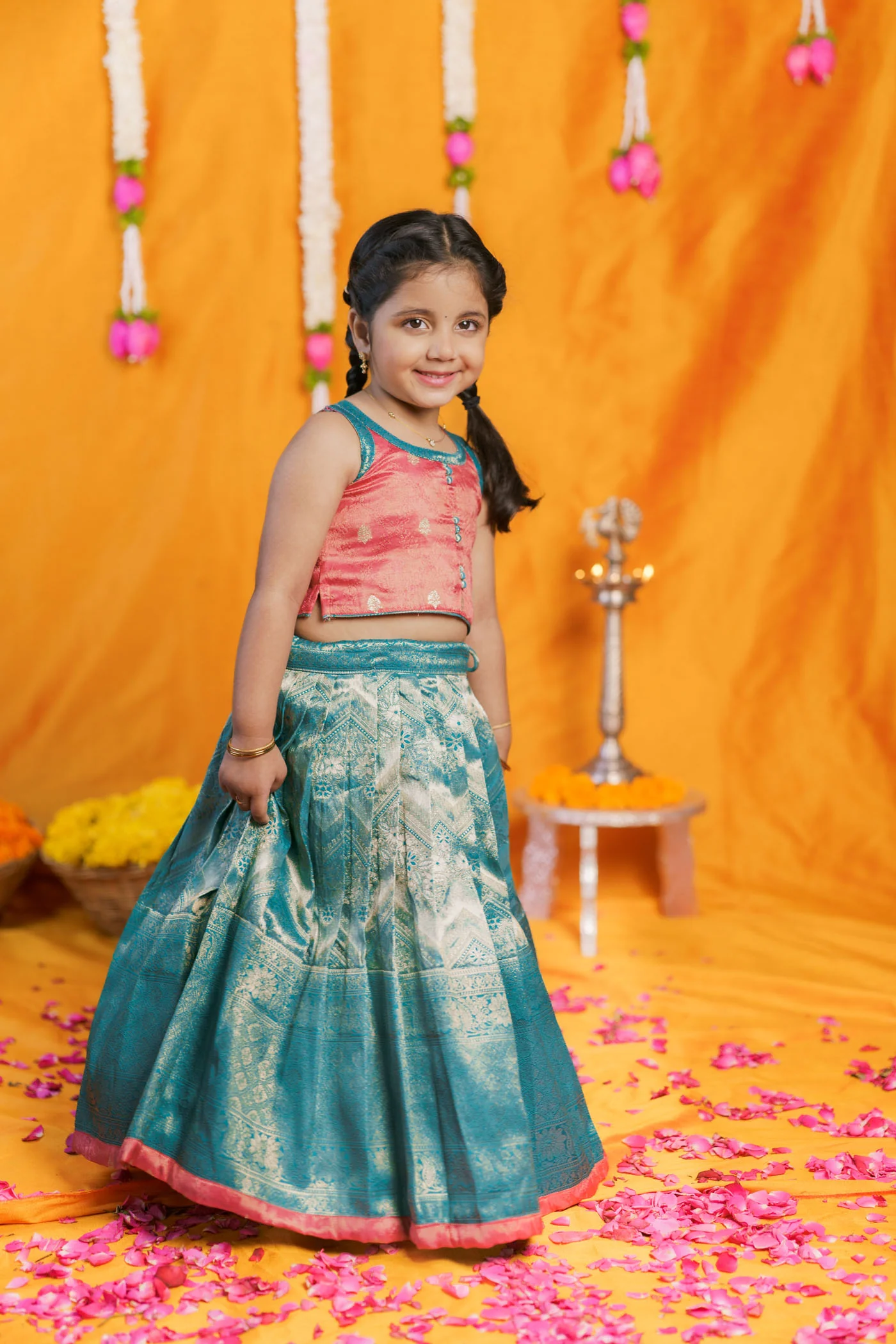 IMD - Aaradhya Pink with Blue Lehenga Mini (Set of 2) - Image 12