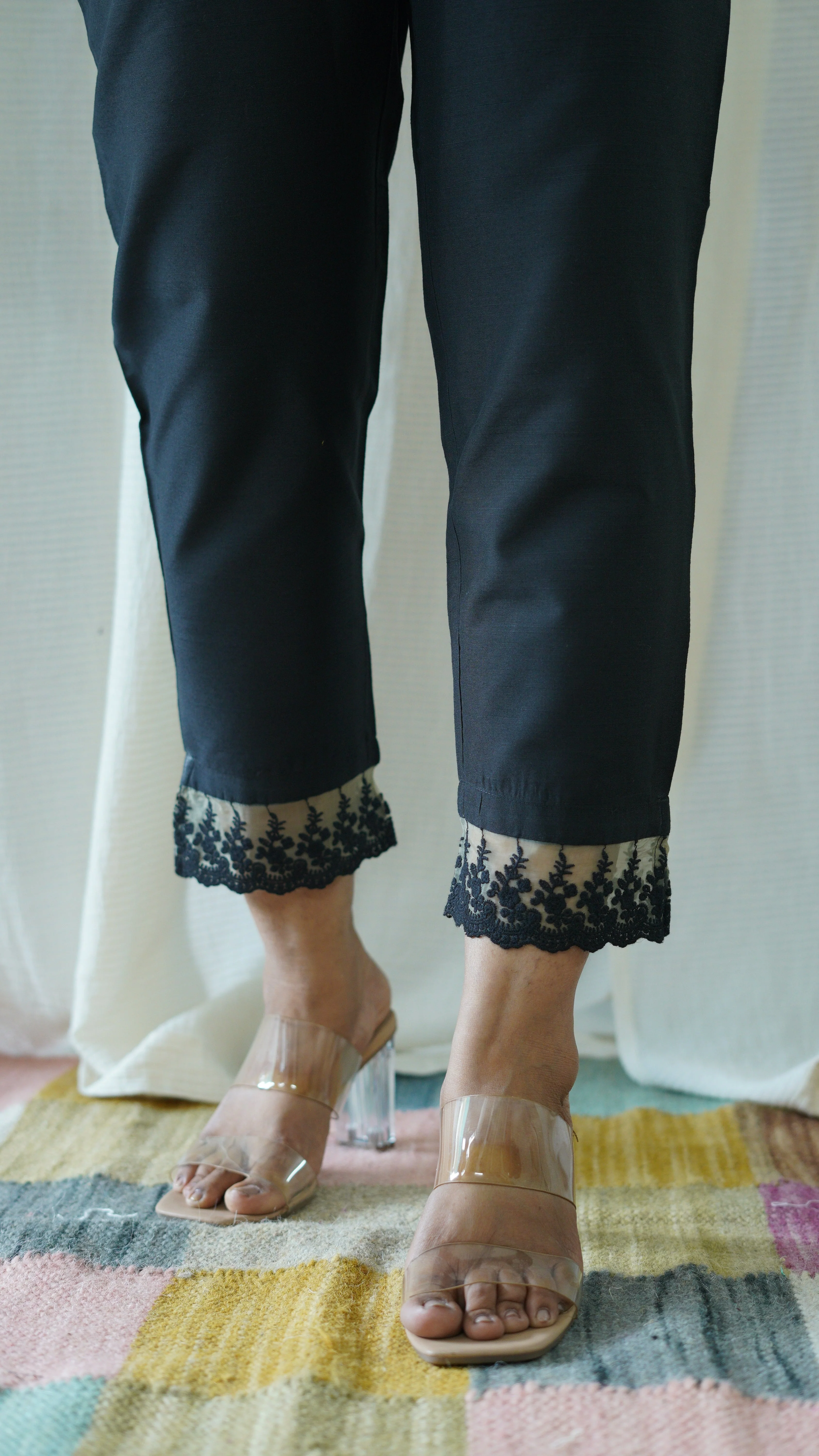Black Solid Bottom with Lace detailing - Image 4