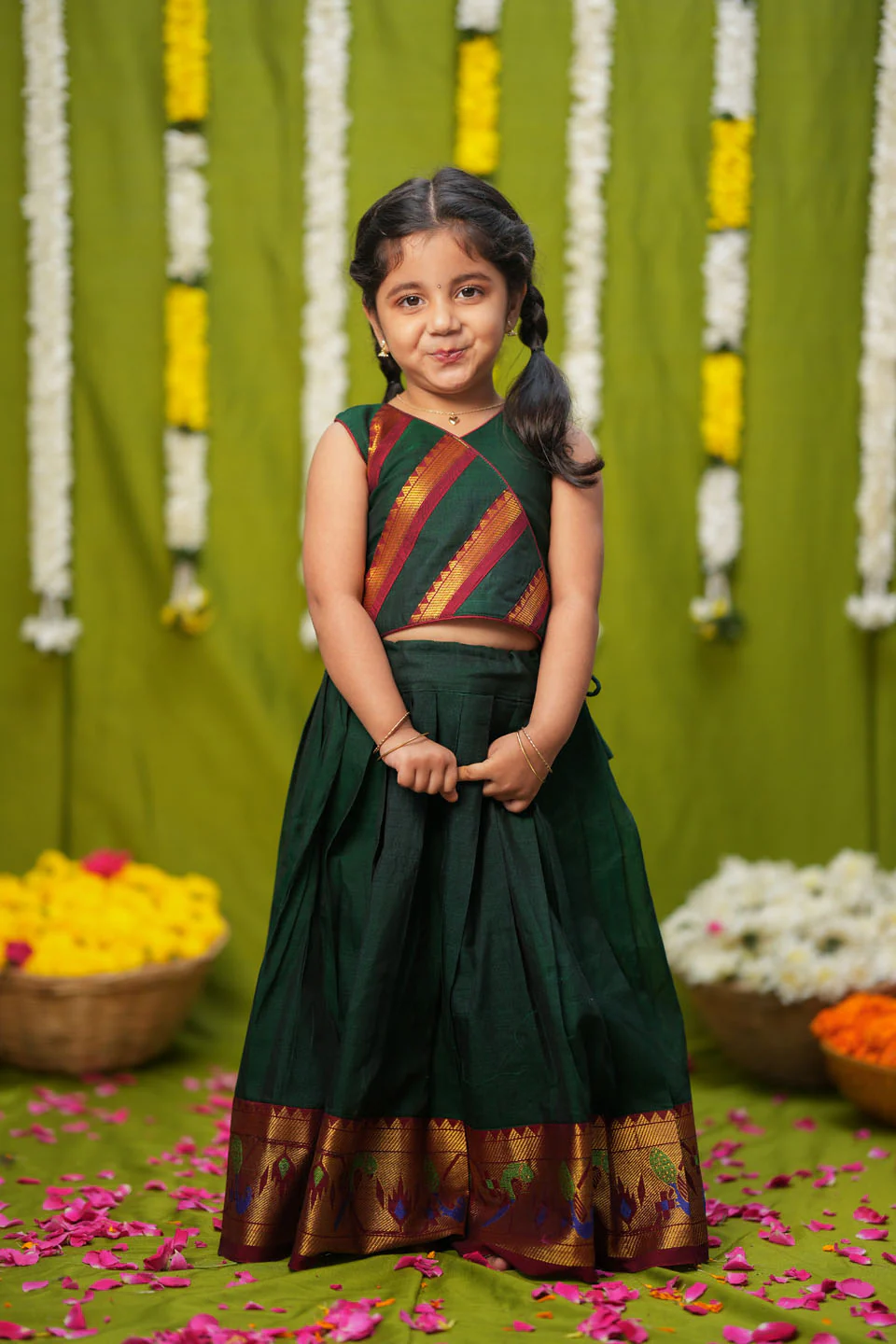 IMD - Brindha Green Handlloom Top & Skirt Mini - Image 11