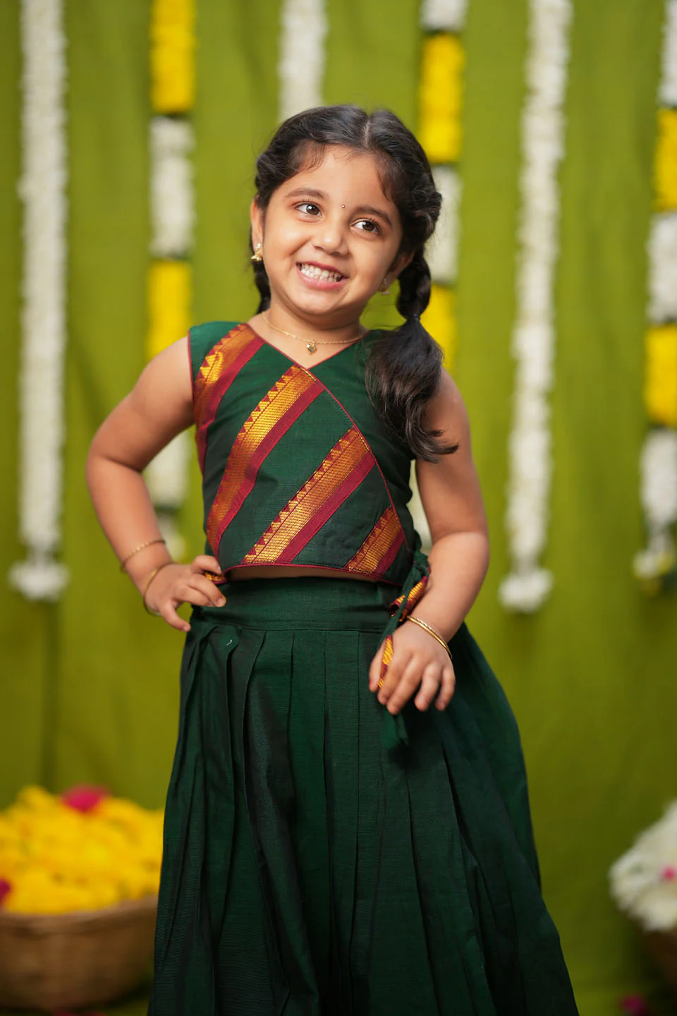 IMD - Brindha Green Handlloom Top & Skirt Mini - Image 15
