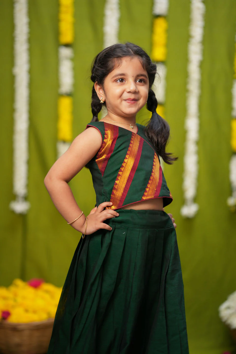 IMD - Brindha Green Handlloom Top & Skirt Mini - Image 3
