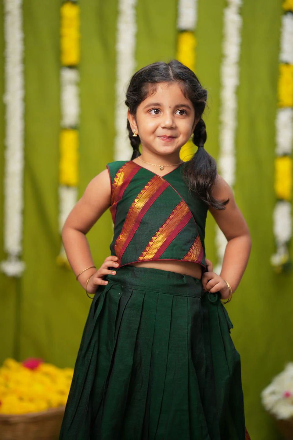 IMD - Brindha Green Handlloom Top & Skirt Mini - Image 4