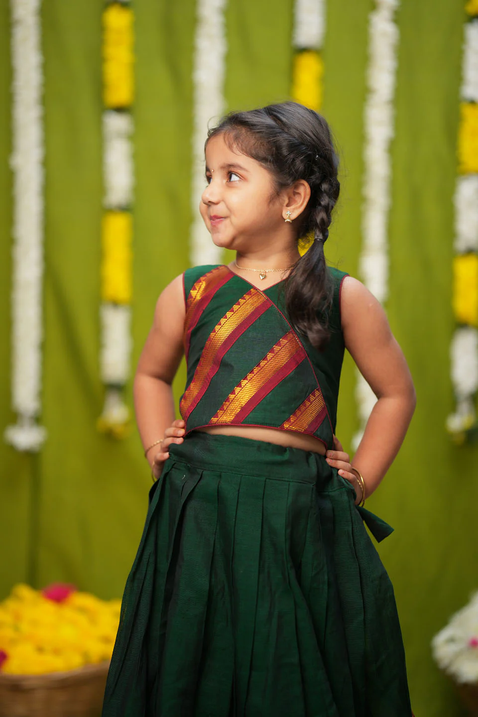 IMD - Brindha Green Handlloom Top & Skirt Mini - Image 5