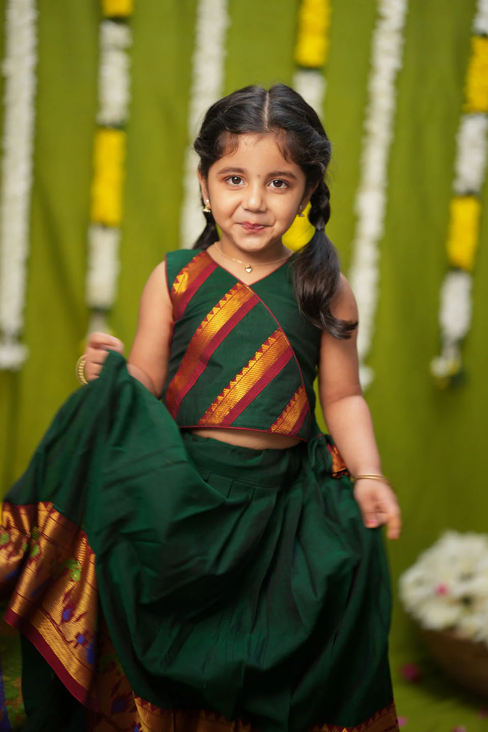IMD - Brindha Green Handlloom Top & Skirt Mini - Image 6