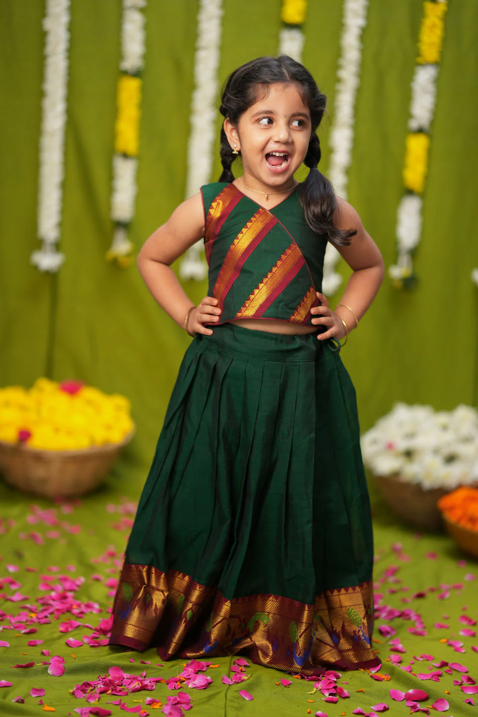 IMD - Brindha Green Handlloom Top & Skirt Mini - Image 7