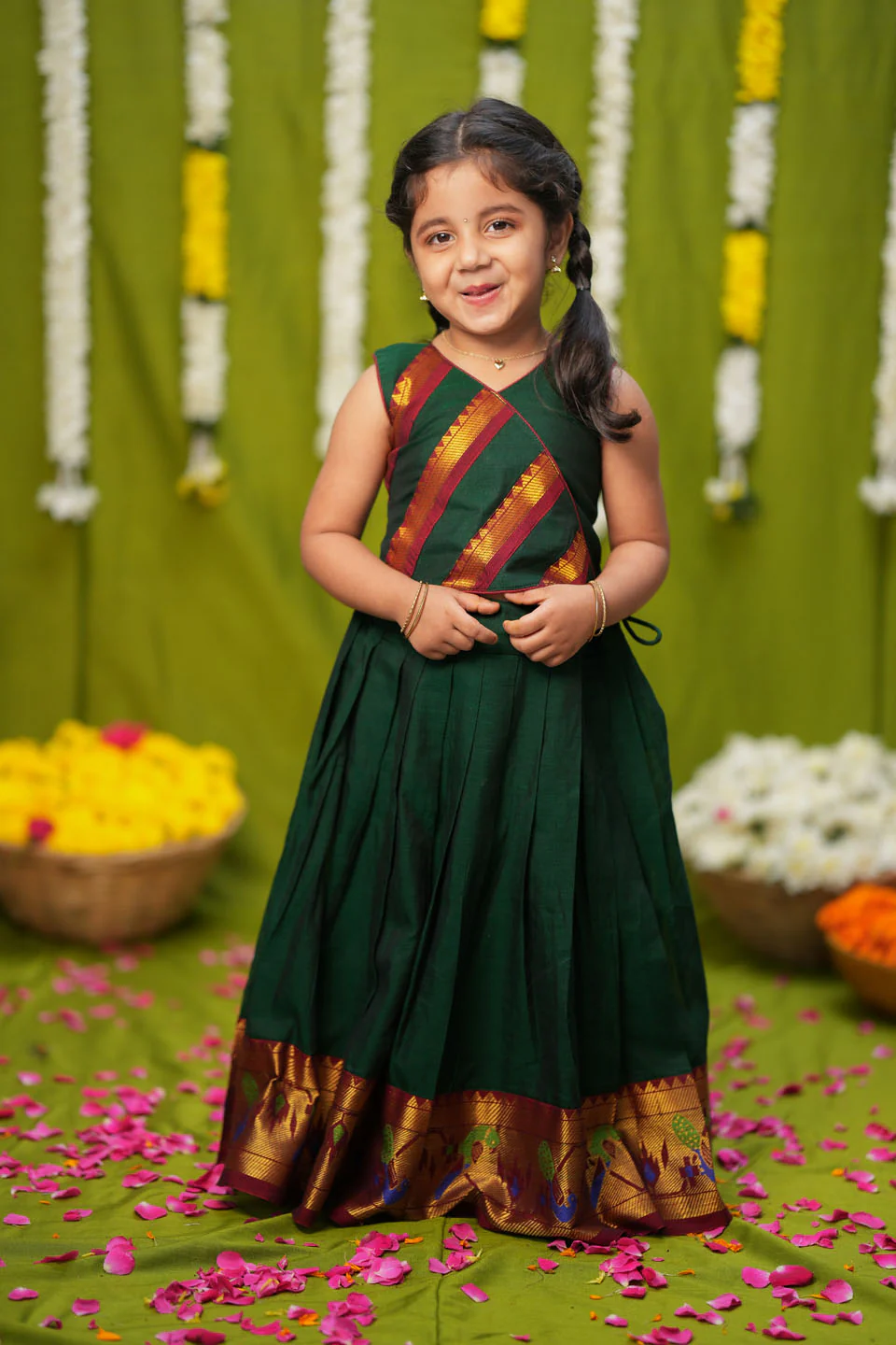 IMD - Brindha Green Handlloom Top & Skirt Mini - Image 9