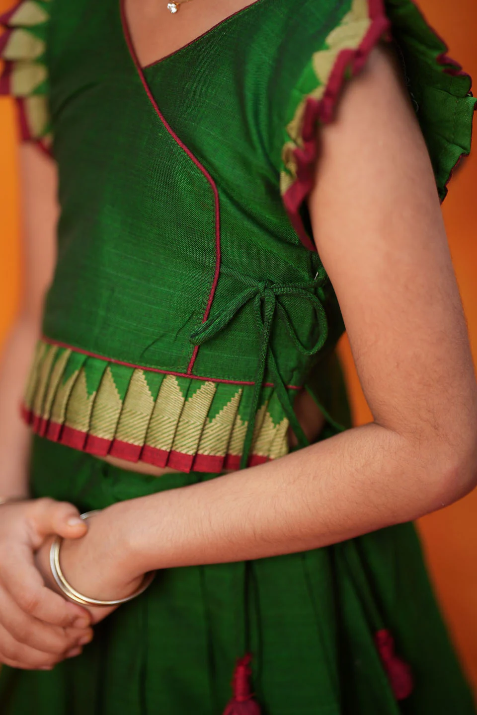 IMD - Gautami Green Handlloom Top & Skirt Mini - Image 4