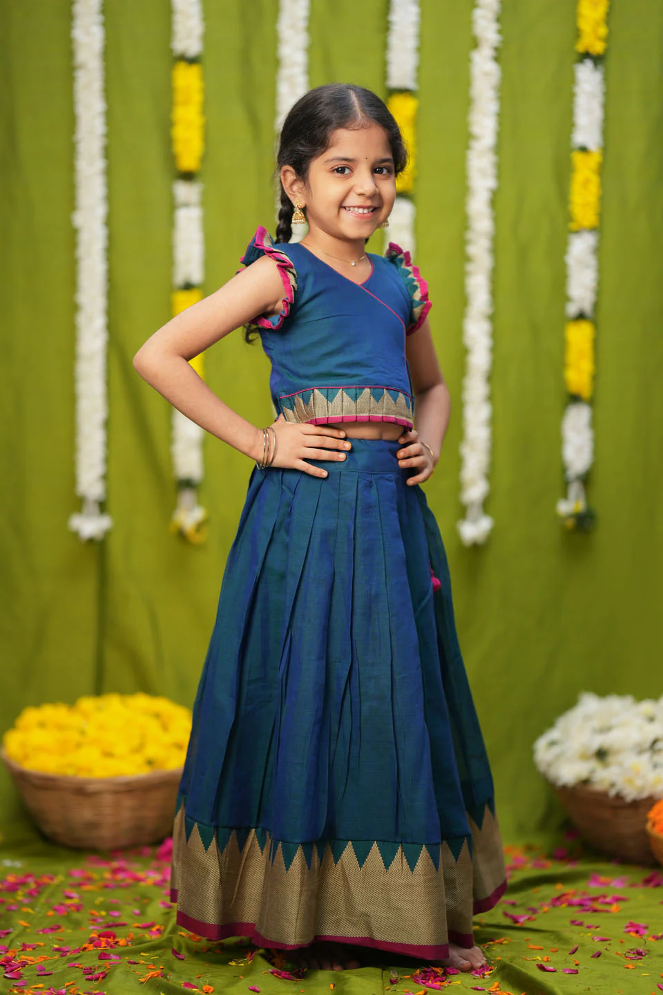 IMD - Gautami Teal Handlloom Top & Skirt Mini - Image 3
