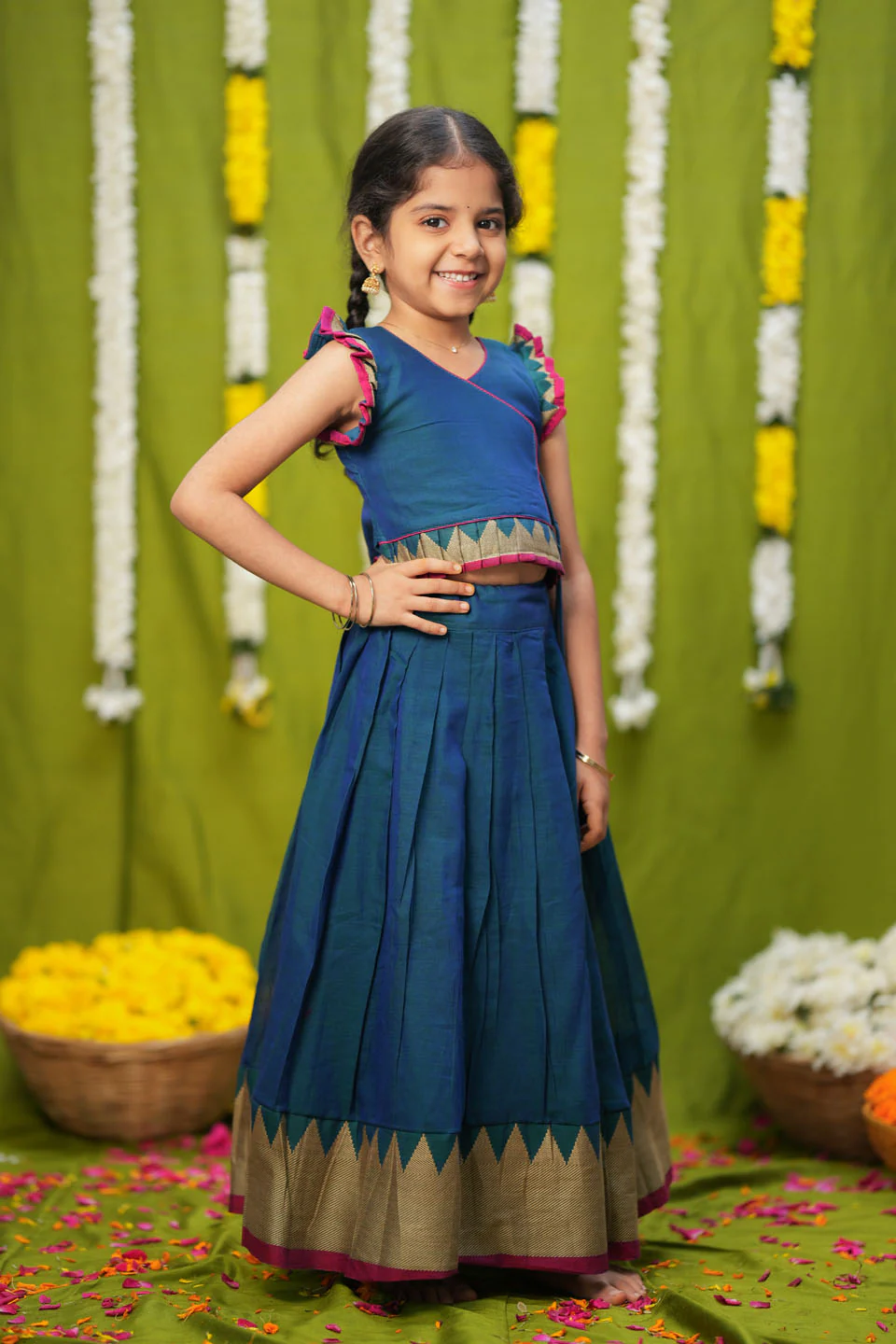 IMD - Gautami Teal Handlloom Top & Skirt Mini - Image 4