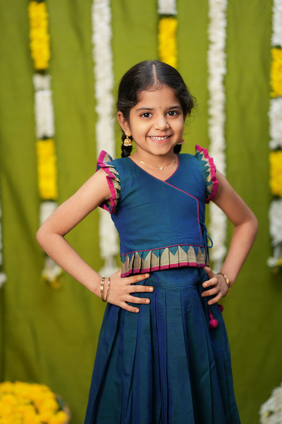 IMD - Gautami Teal Handlloom Top & Skirt Mini - Image 9