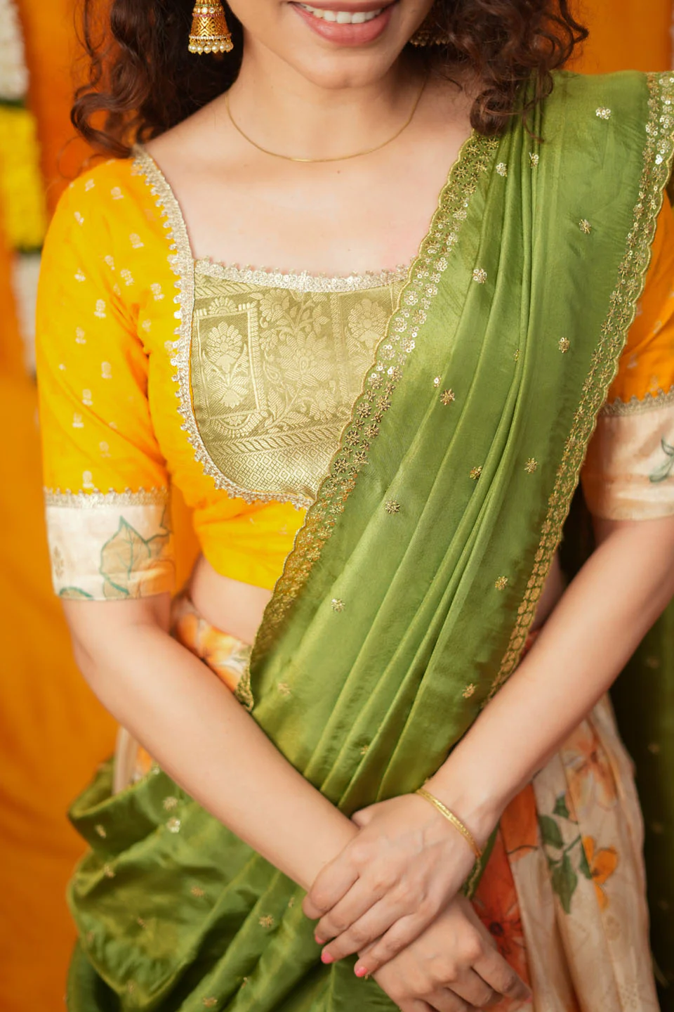 Harita Mustard & Floral Ivory Lehenga Set - Image 9