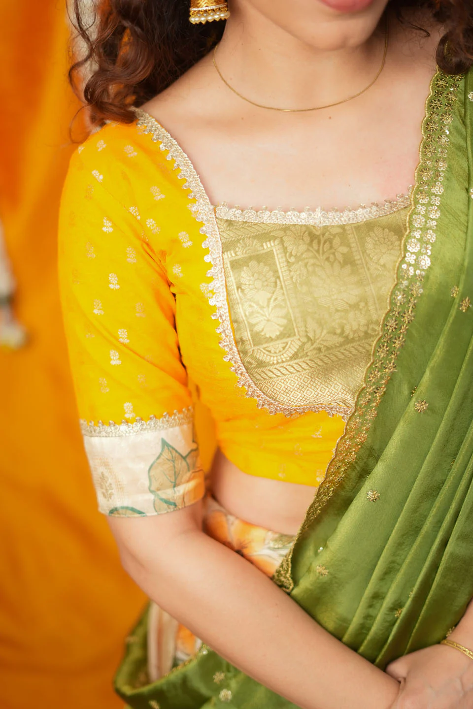Harita Mustard & Floral Ivory Lehenga Set - Image 10
