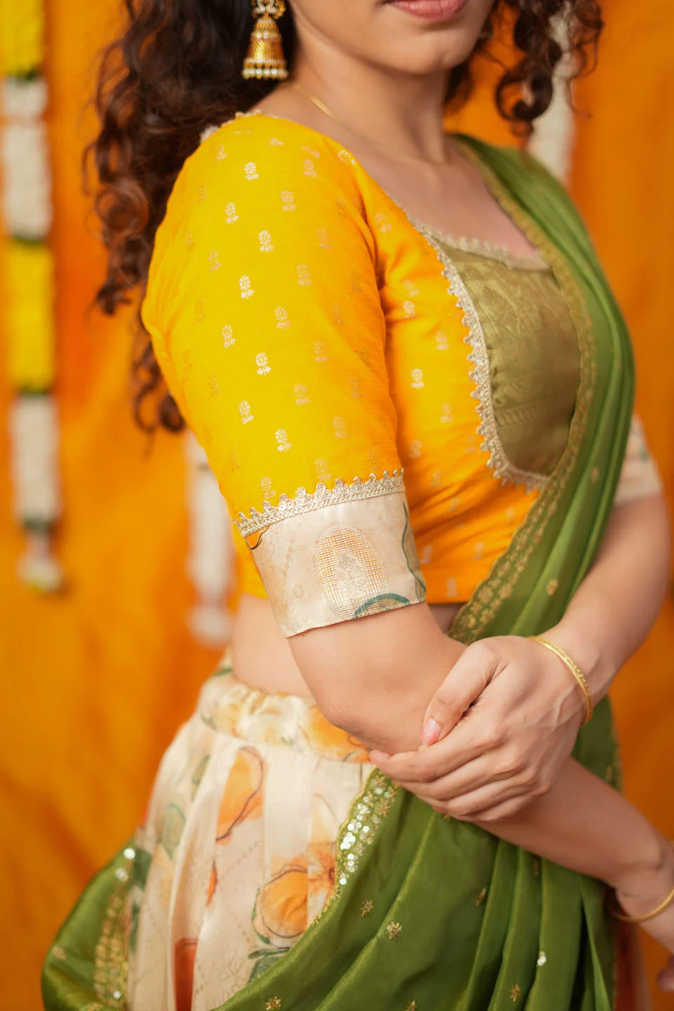 Harita Mustard & Floral Ivory Lehenga Set - Image 11