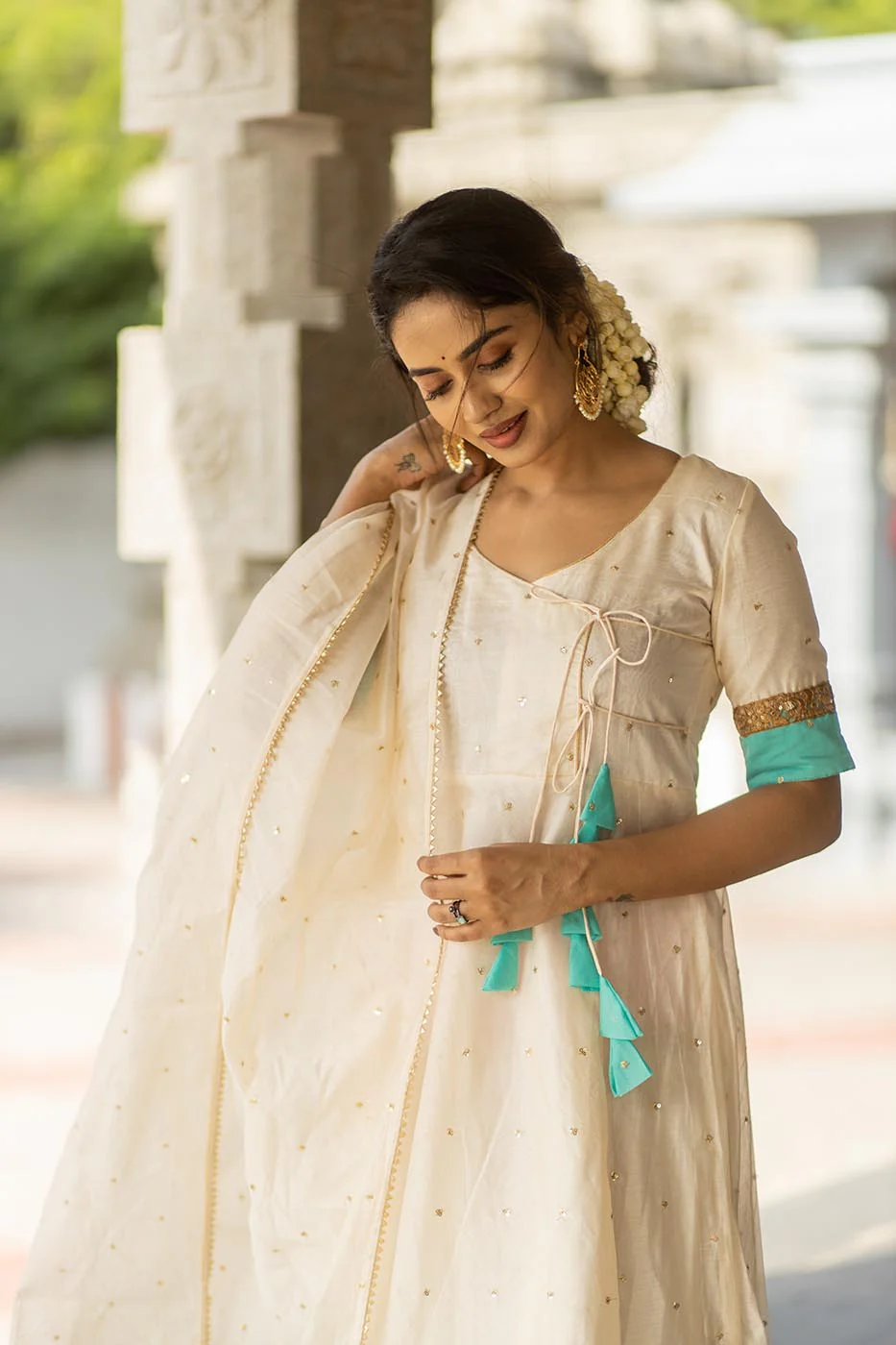 IMD - Kayalvizhi Ivory and Aqua Dress - Image 5