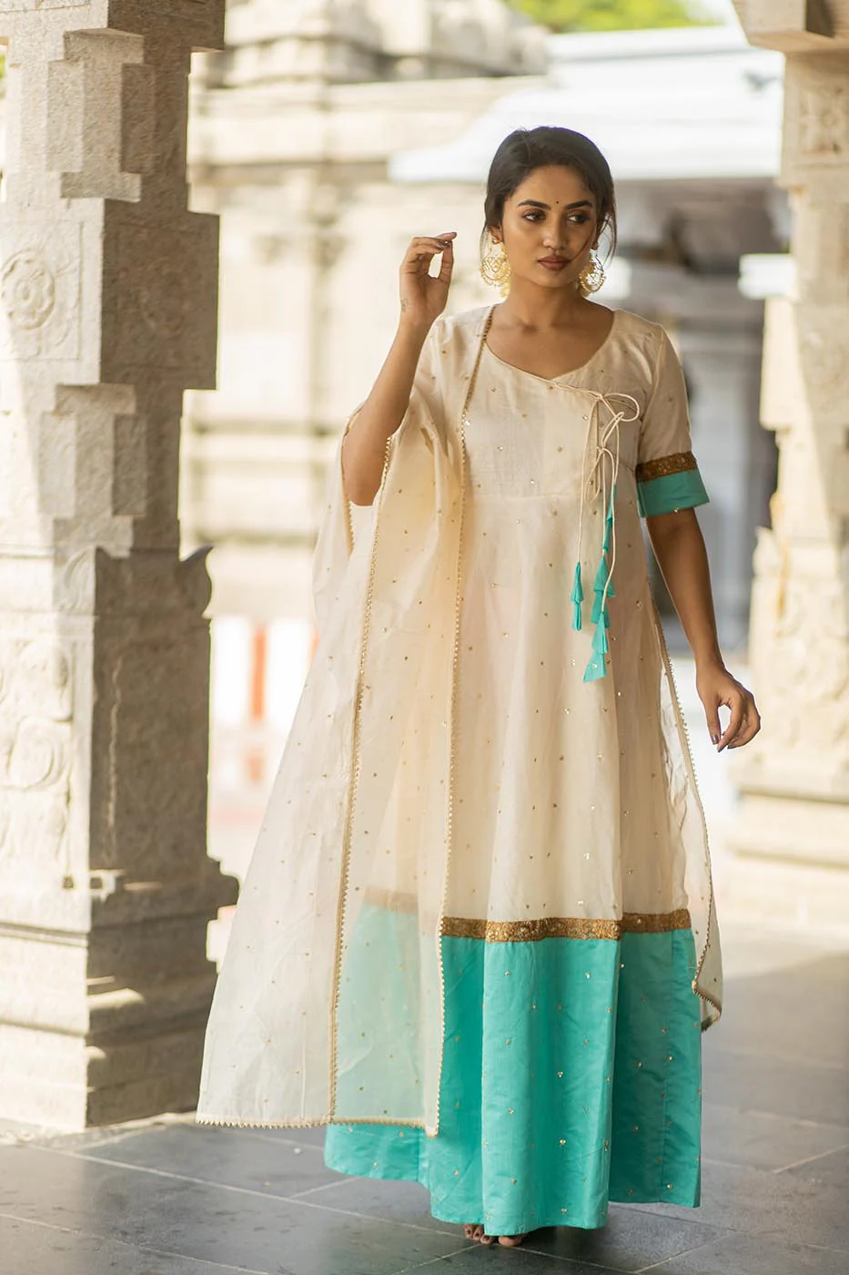 IMD - Kayalvizhi Ivory and Aqua Dress - Image 6