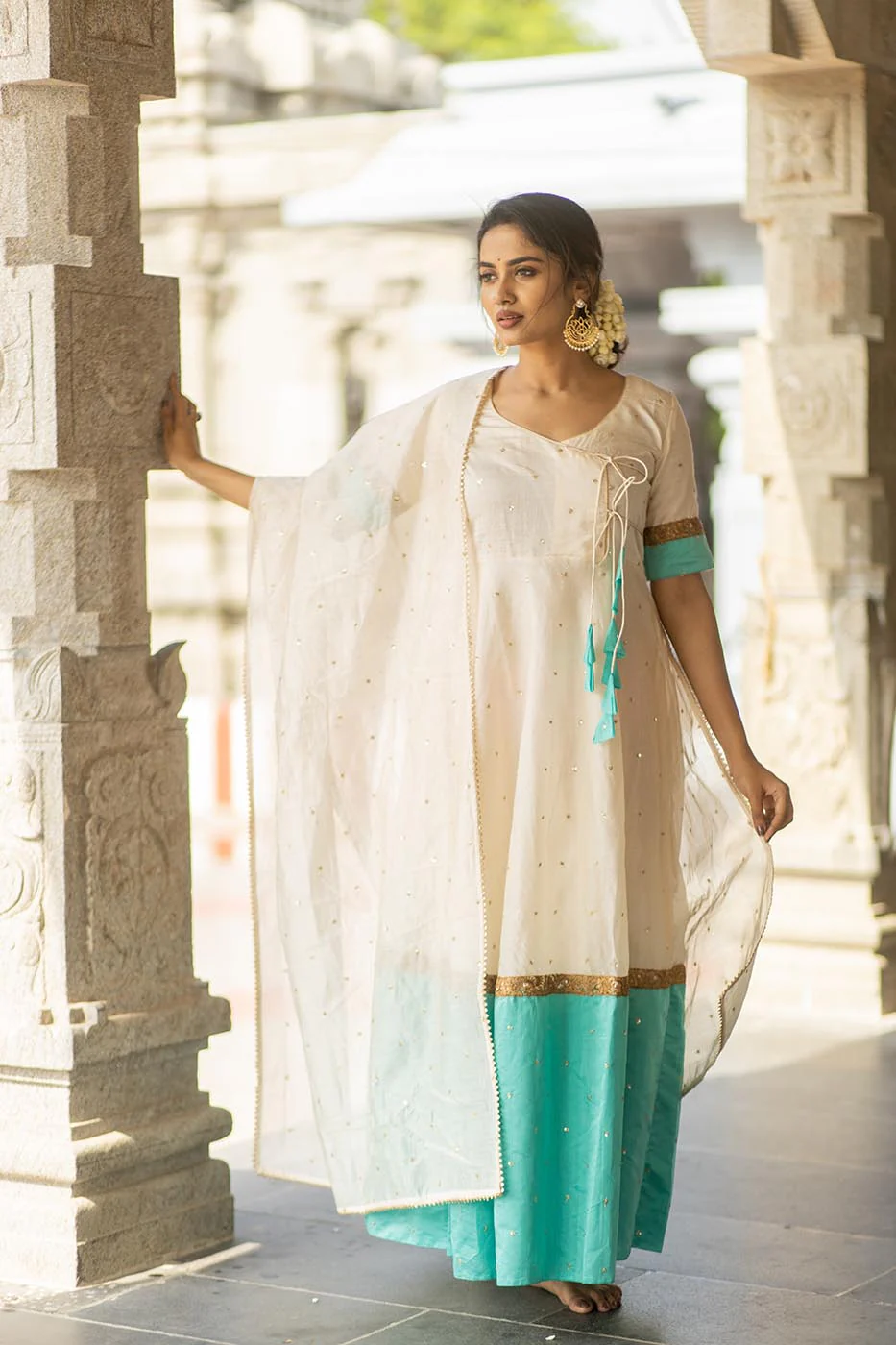 IMD - Kayalvizhi Ivory and Aqua Dress - Image 7